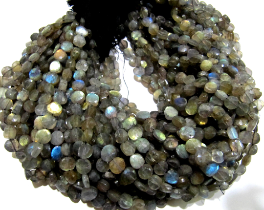 Natural Labradorite Coin Shape 7-8mm Beads Sold Per Strands 13 Inch Long