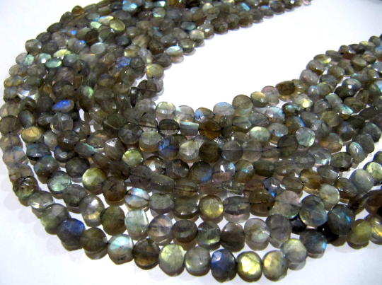 Natural Labradorite Coin Shape 7-8mm Beads Sold Per Strands 13 Inch Long