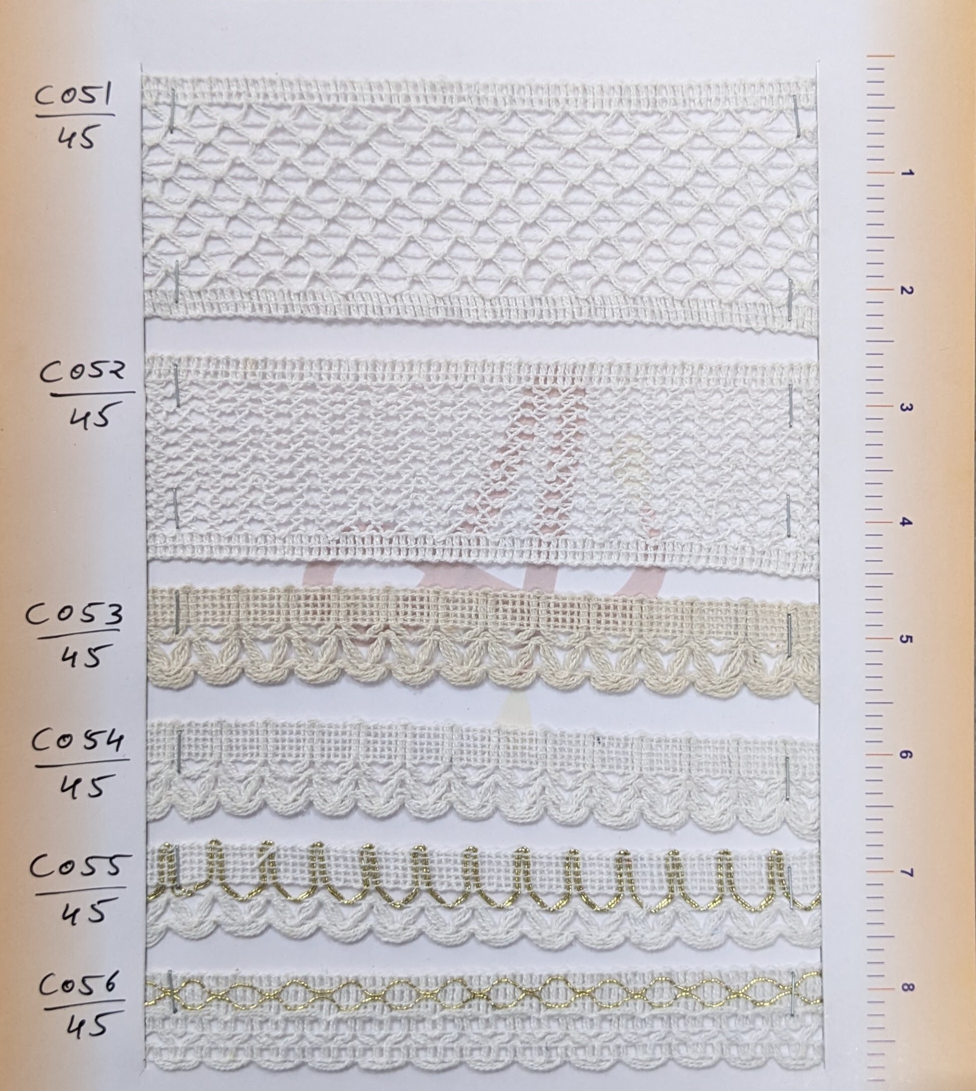 Cotton Lace Double M - 45 Meter Length, One-sided Knitted Pattern | Dyeable In White, Black, Grey, .6 Inch Width