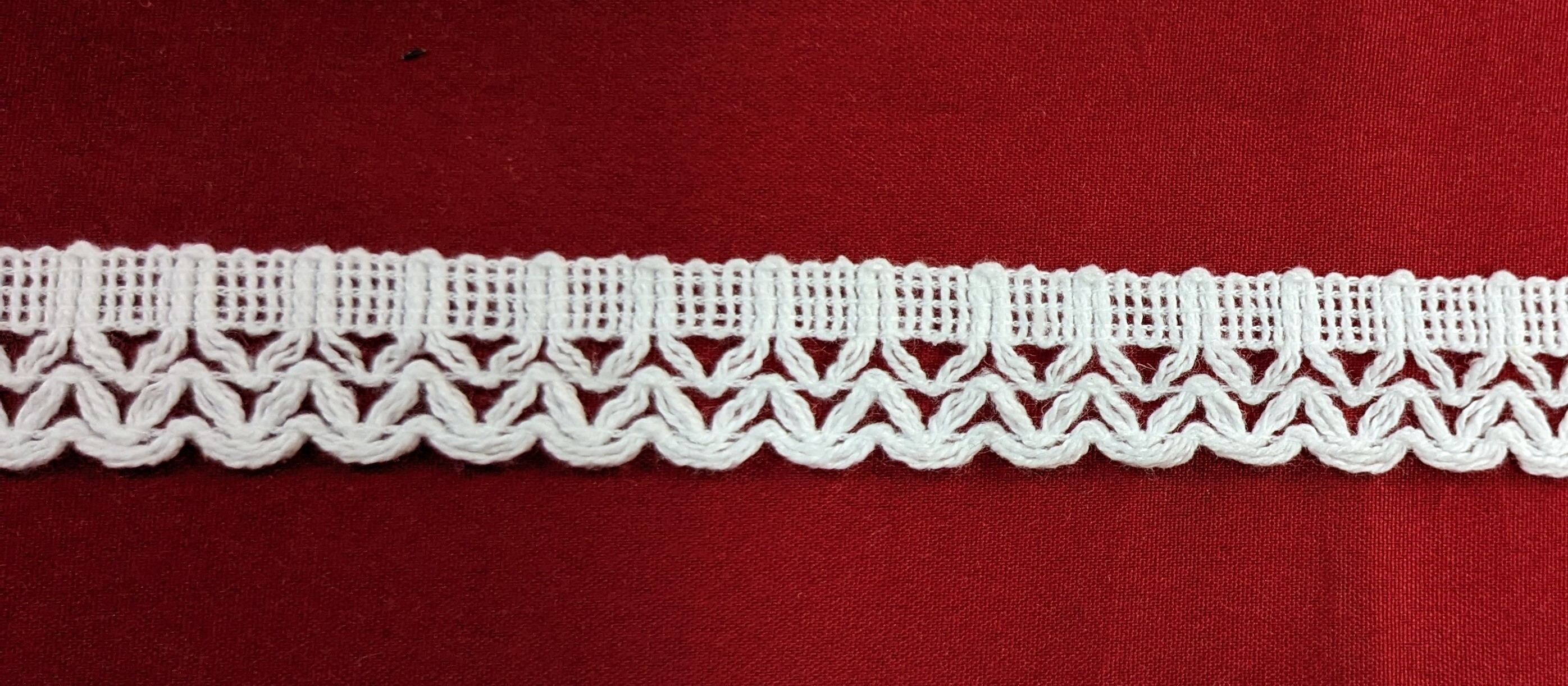 Cotton Lace Double M - 45 Meter Length, One-sided Knitted Pattern | Dyeable In White, Black, Grey, .6 Inch Width