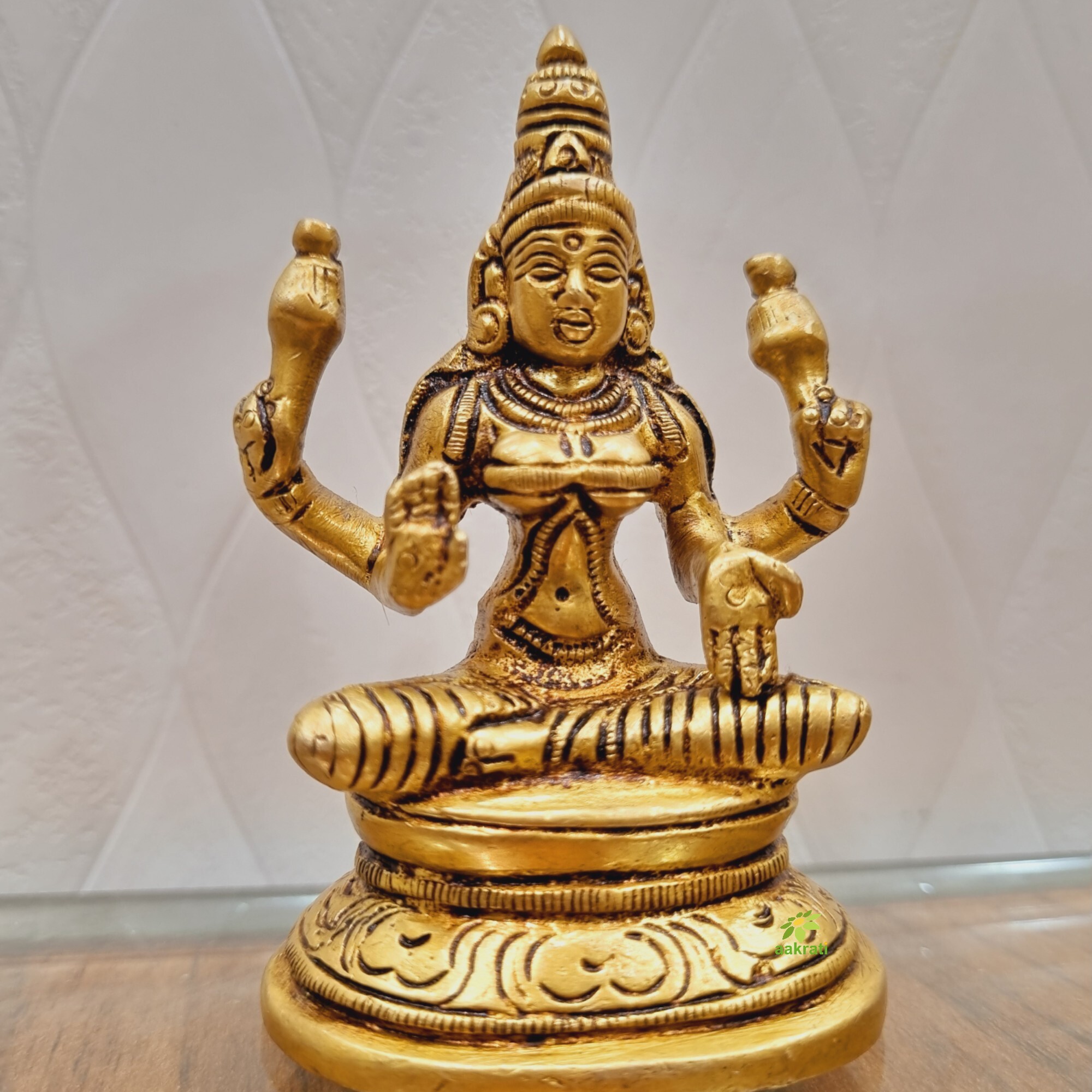 Aakrati Goddess Laxmi Brass Statue For Temple| Decorative Figurine| Temple Daccor| - Color: Yellow