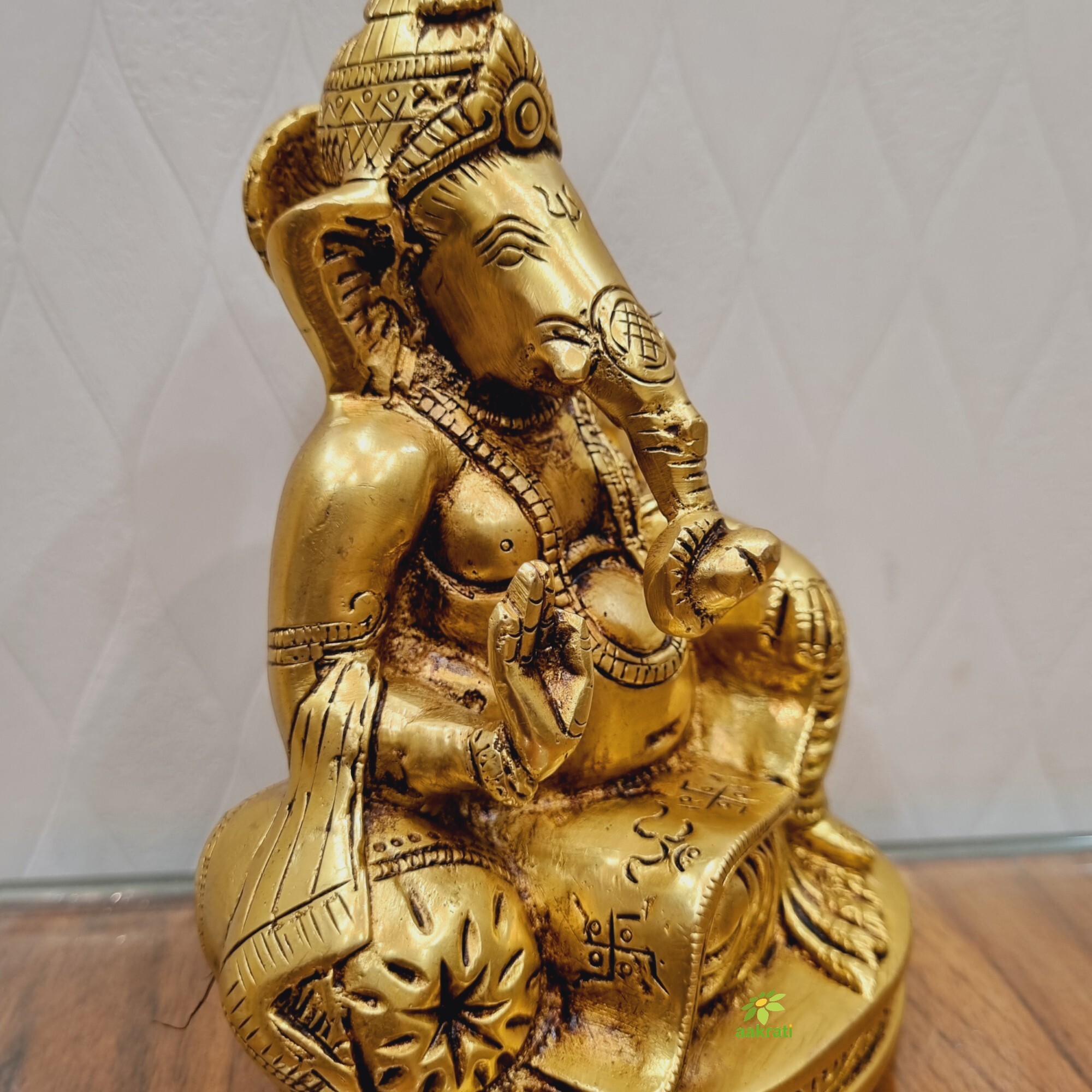 Aakrati Brass Lord Ganesha Statue In Sitting Position| Handcrafted Decorative Statue| Temple Daccor (Yellow6