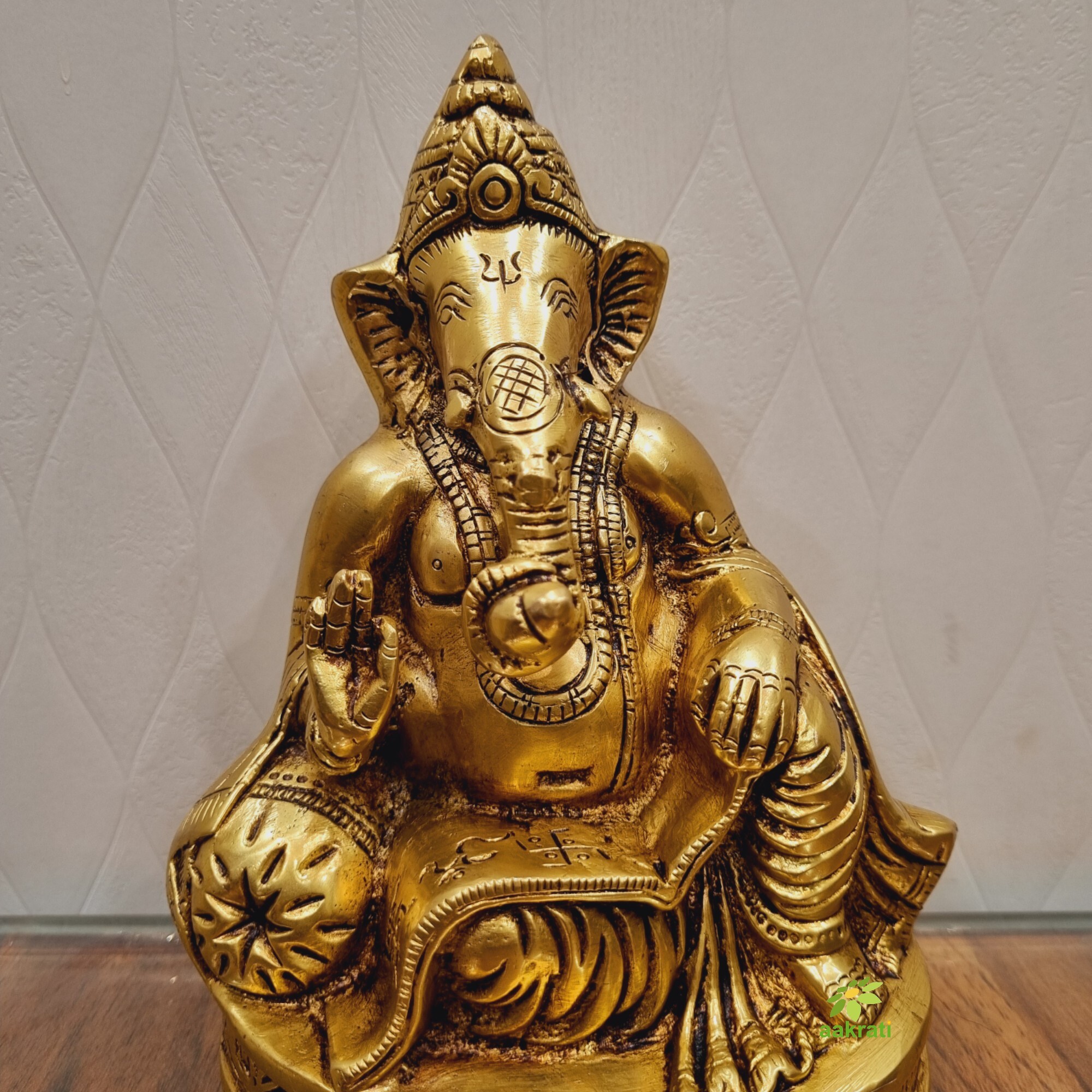 Aakrati Brass Lord Ganesha Statue In Sitting Position| Handcrafted Decorative Statue| Temple Daccor (Yellow6