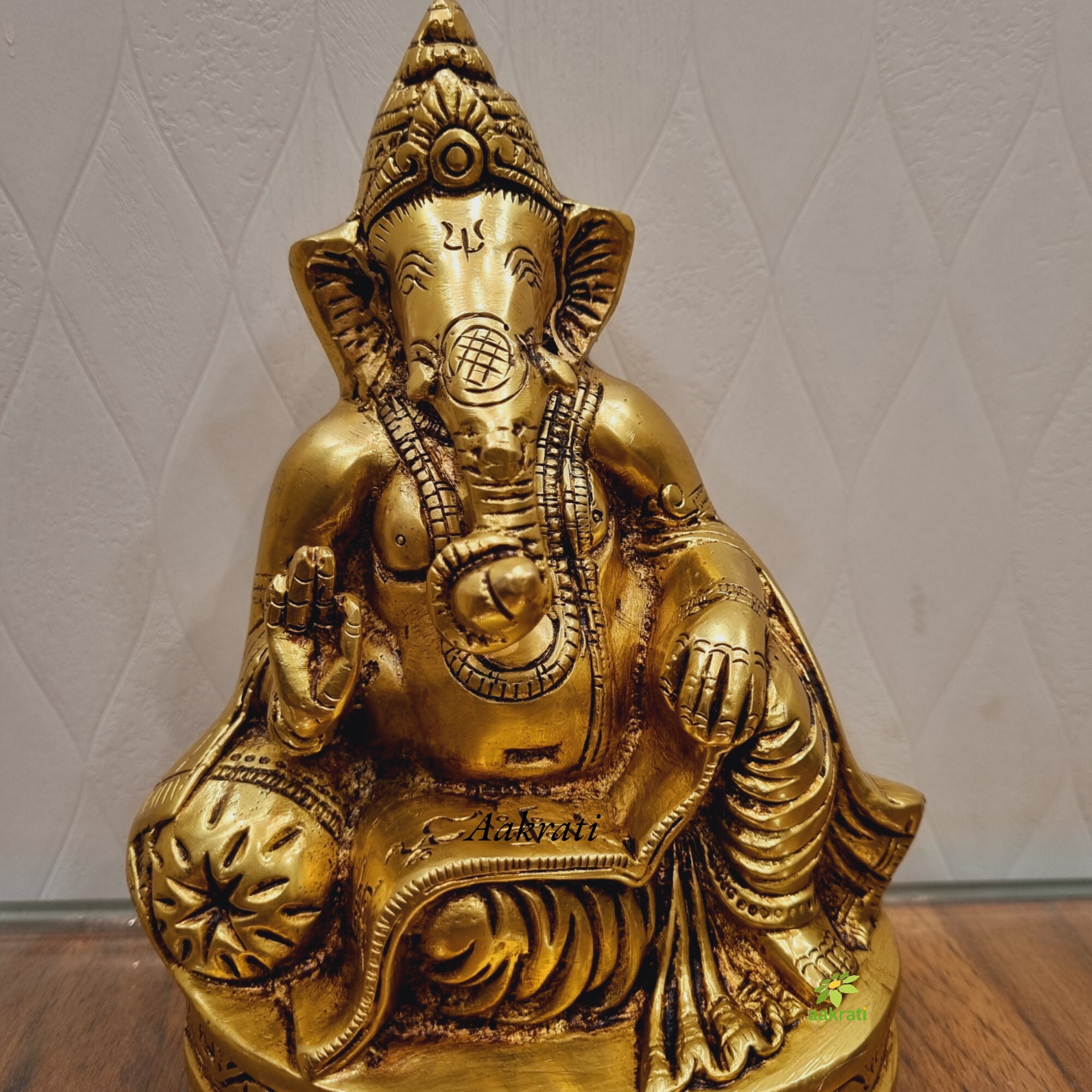 Aakrati Brass Lord Ganesha Statue In Sitting Position| Handcrafted Decorative Statue| Temple Daccor (Yellow6