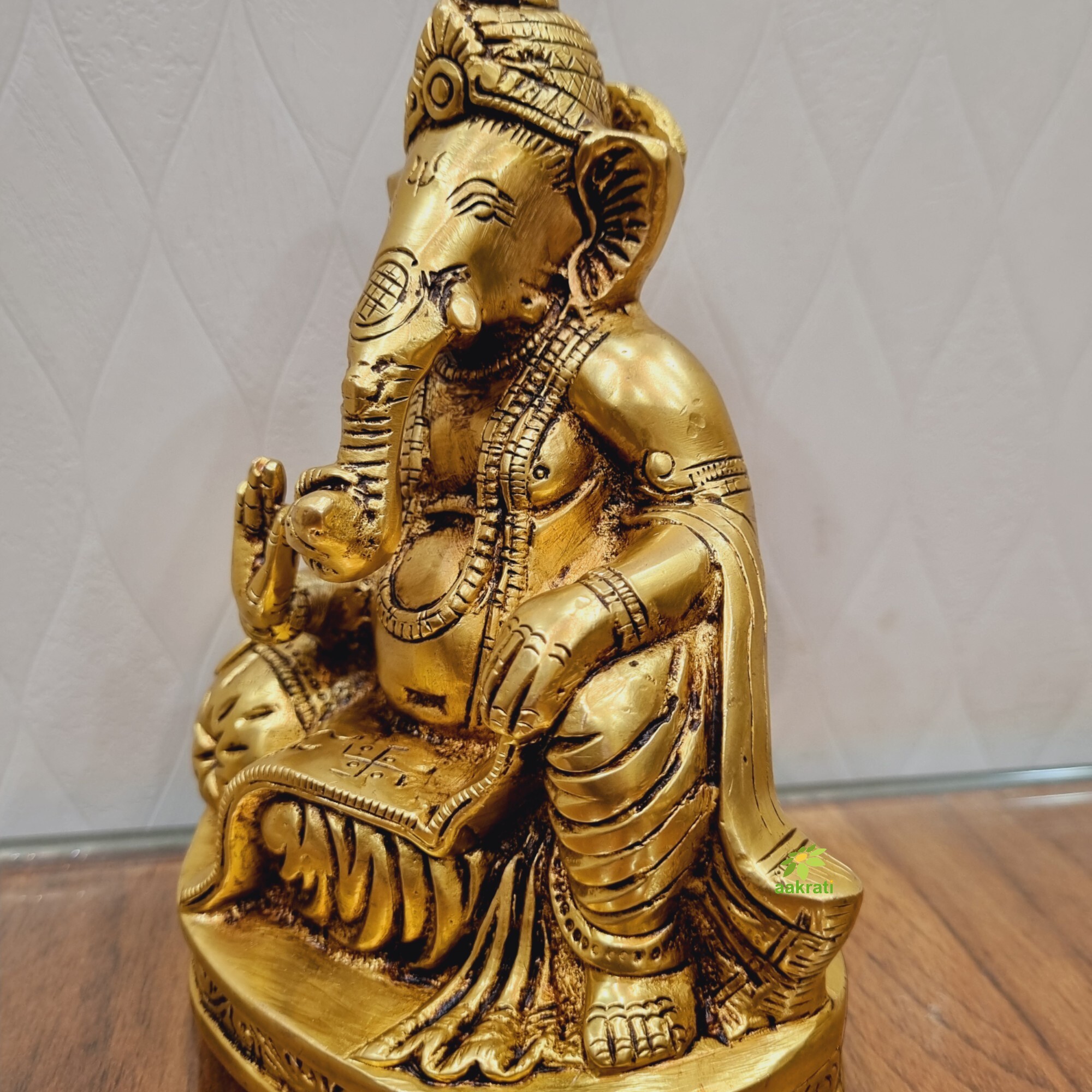 Aakrati Brass Lord Ganesha Statue In Sitting Position| Handcrafted Decorative Statue| Temple Daccor (Yellow6
