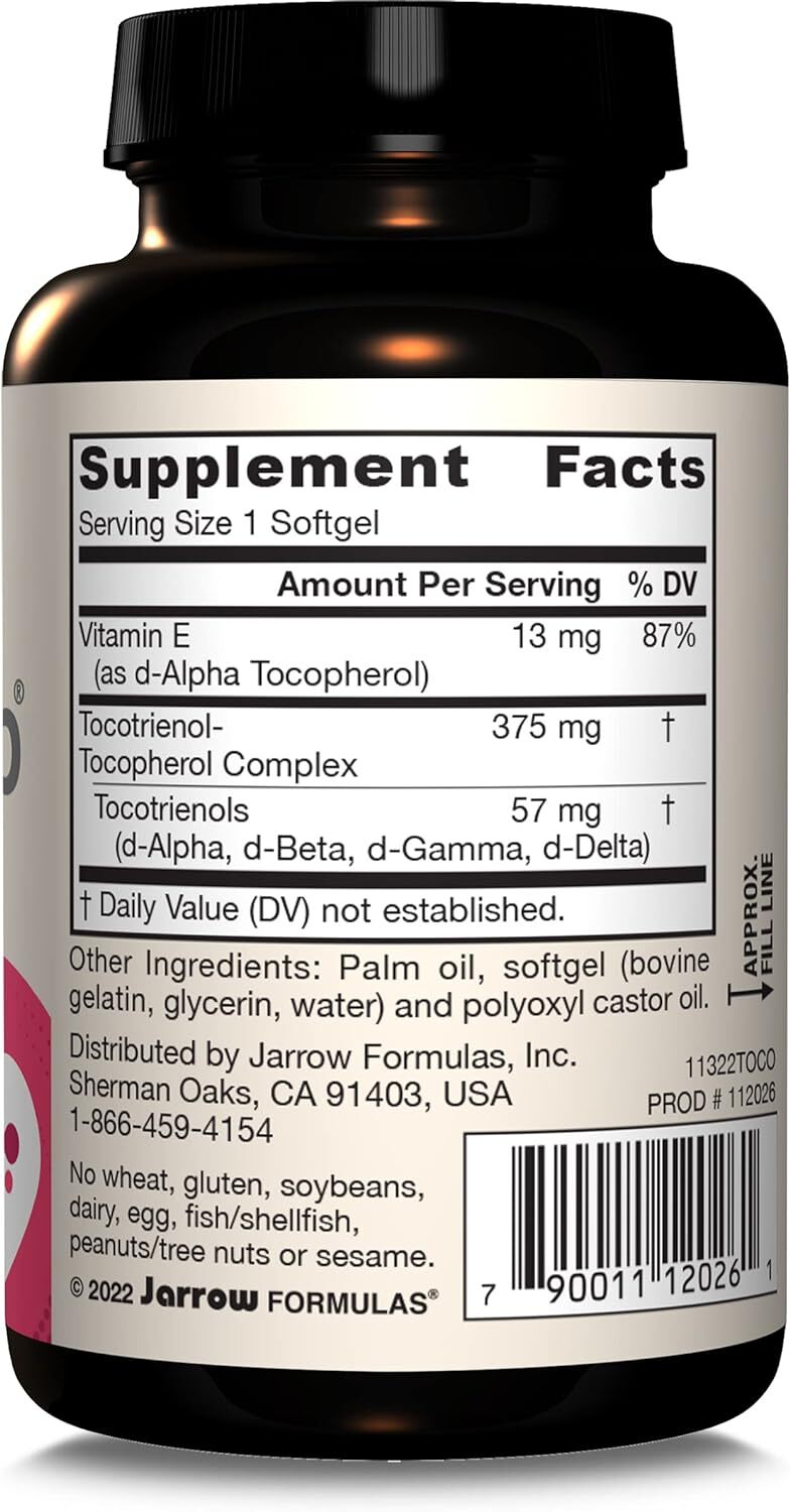Jarrow Formulas Toco-sorb Cardiovascular Health And Brain Function - 60 Softgels | Tocotrienol-vitamin E Complex, High Absorption, Non-gmo, Gluten-free
