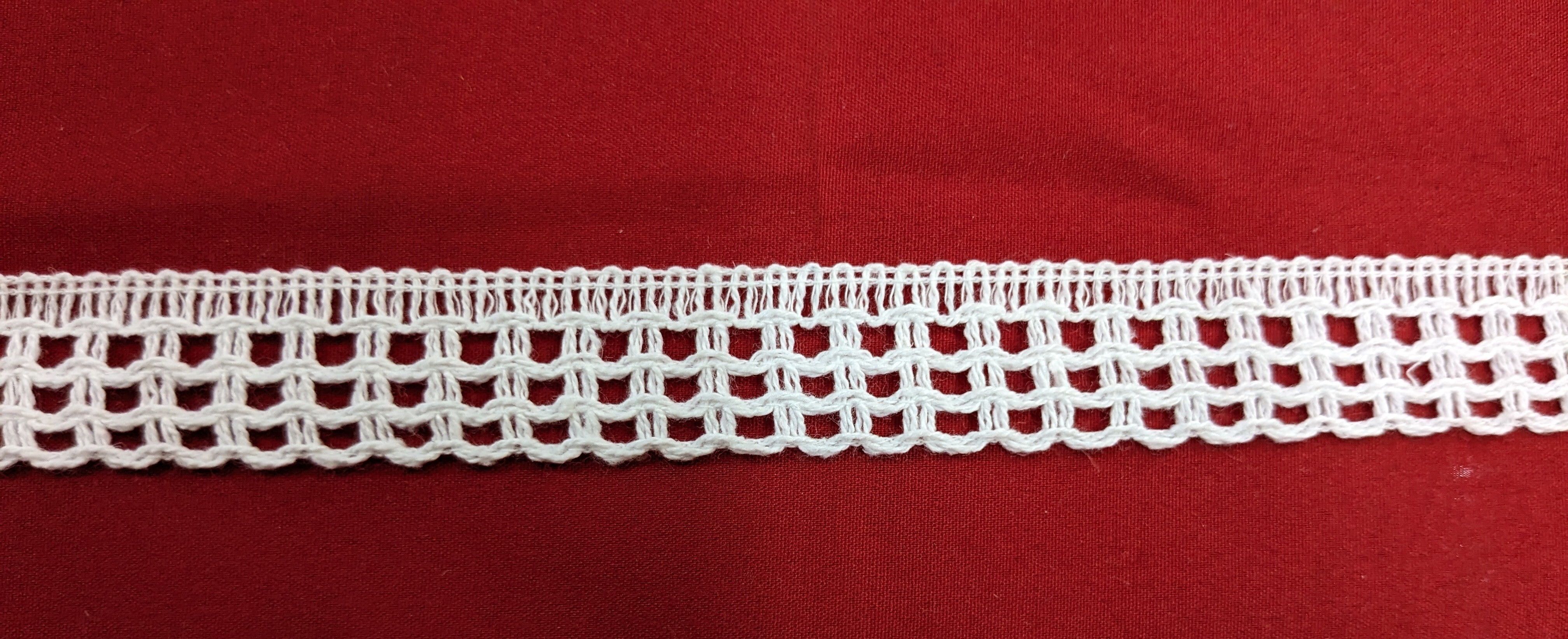 3 Line Cotton Button Patti - 0.5 Inch Width, 45 Meter Length | Dyeable White Cotton, One-sided Knitted Pattern