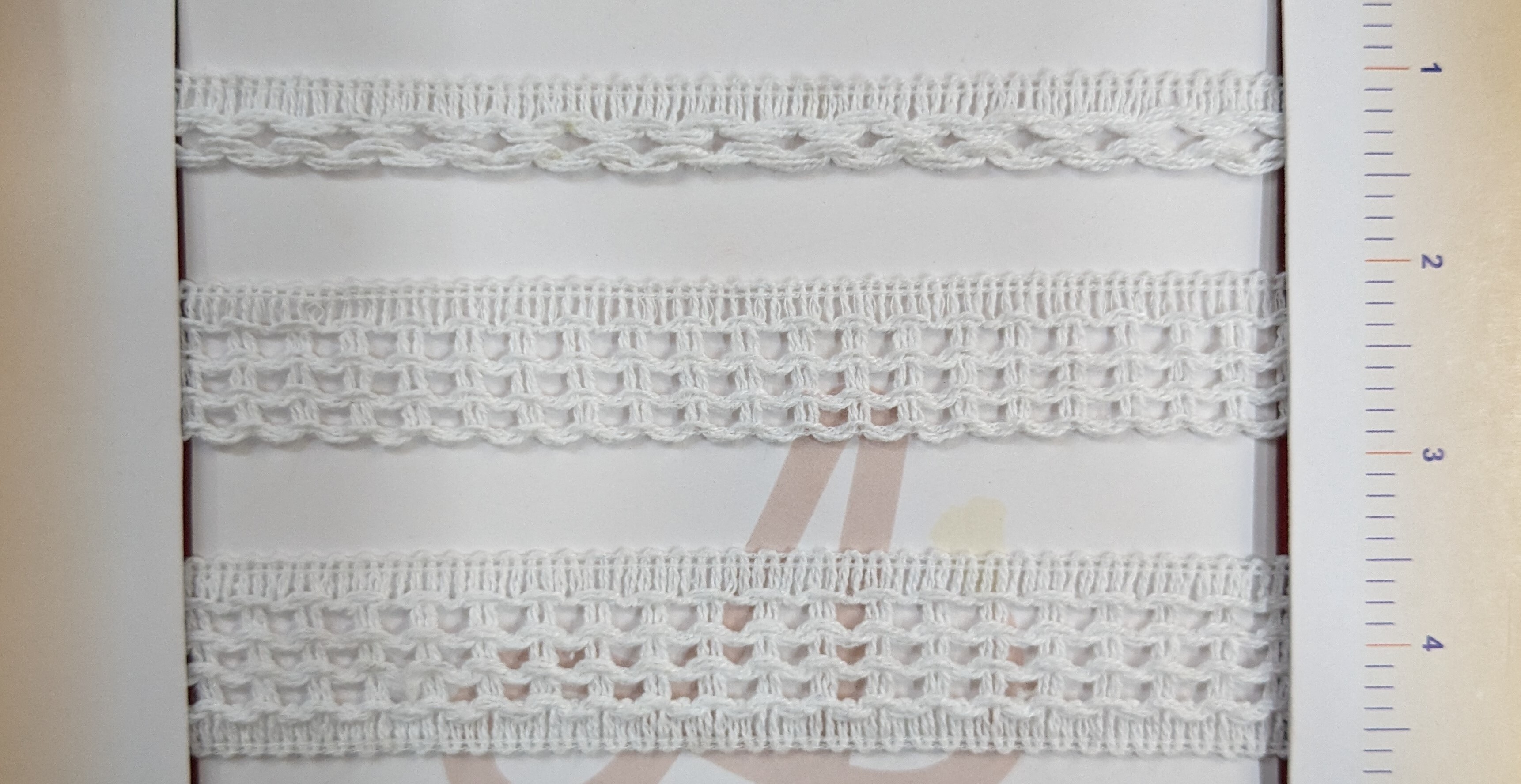 3 Line Cotton Button Patti - 0.5 Inch Width, 45 Meter Length | Dyeable White Cotton, One-sided Knitted Pattern