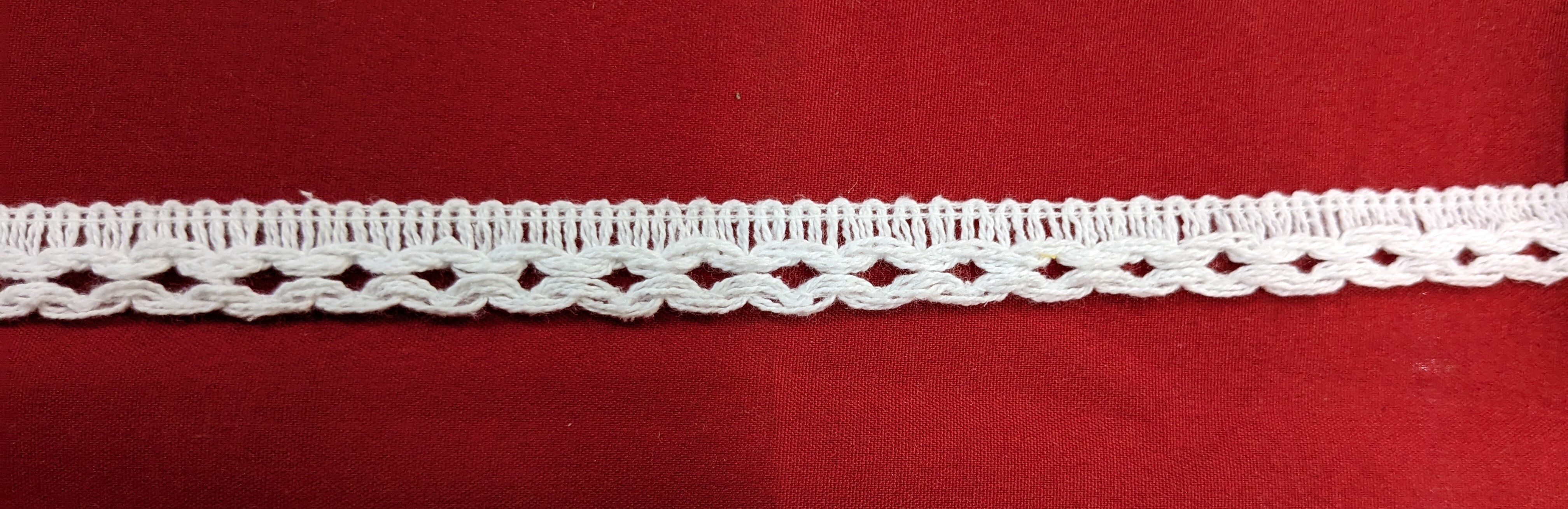 3 Line Cotton Button Patti - 0.5 Inch Width, 45 Meter Length | Dyeable White Cotton, One-sided Knitted Pattern