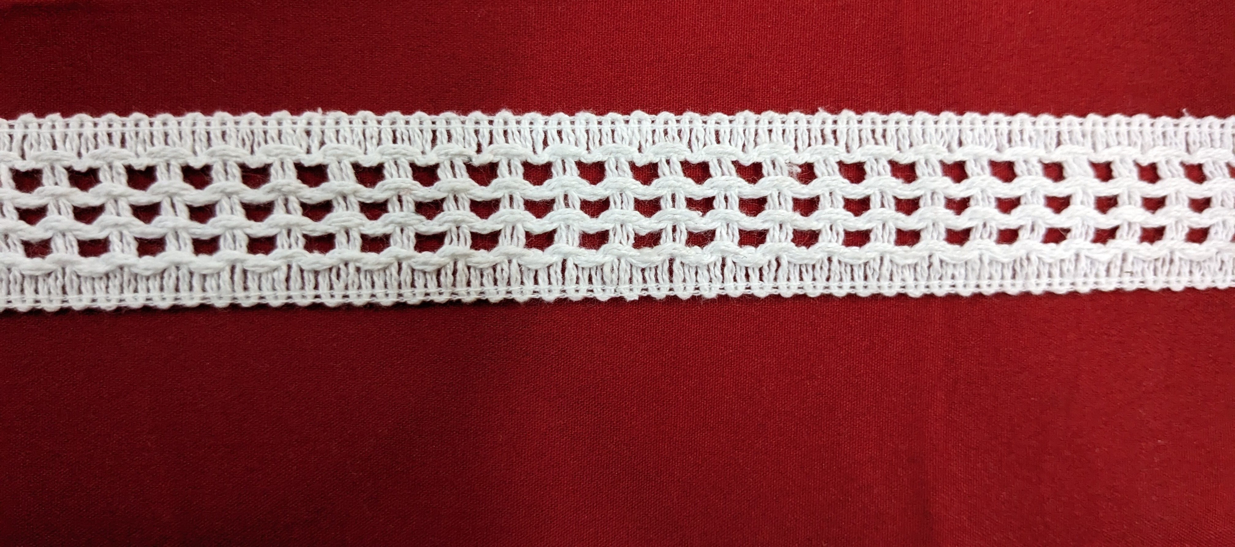 3 Line Cotton Button Patti - 0.5 Inch Width, 45 Meter Length | Dyeable White Cotton, One-sided Knitted Pattern