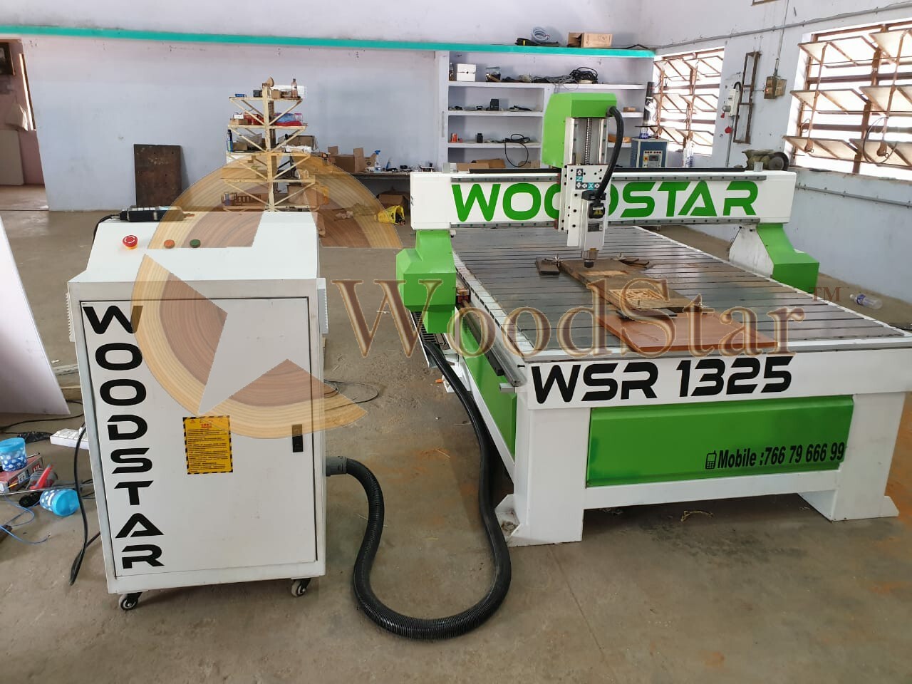 Woodstar Cnc Router Wsr-1325 - Heavy Weld Tube Structure, 1500x2500x300 Mm Working Area, 24000 Rpm Hqd Air Cooled Spindle, 25,000 Mm/min Rapid Speed, Richauto A11 Control System, Supports G Codes & M Codes