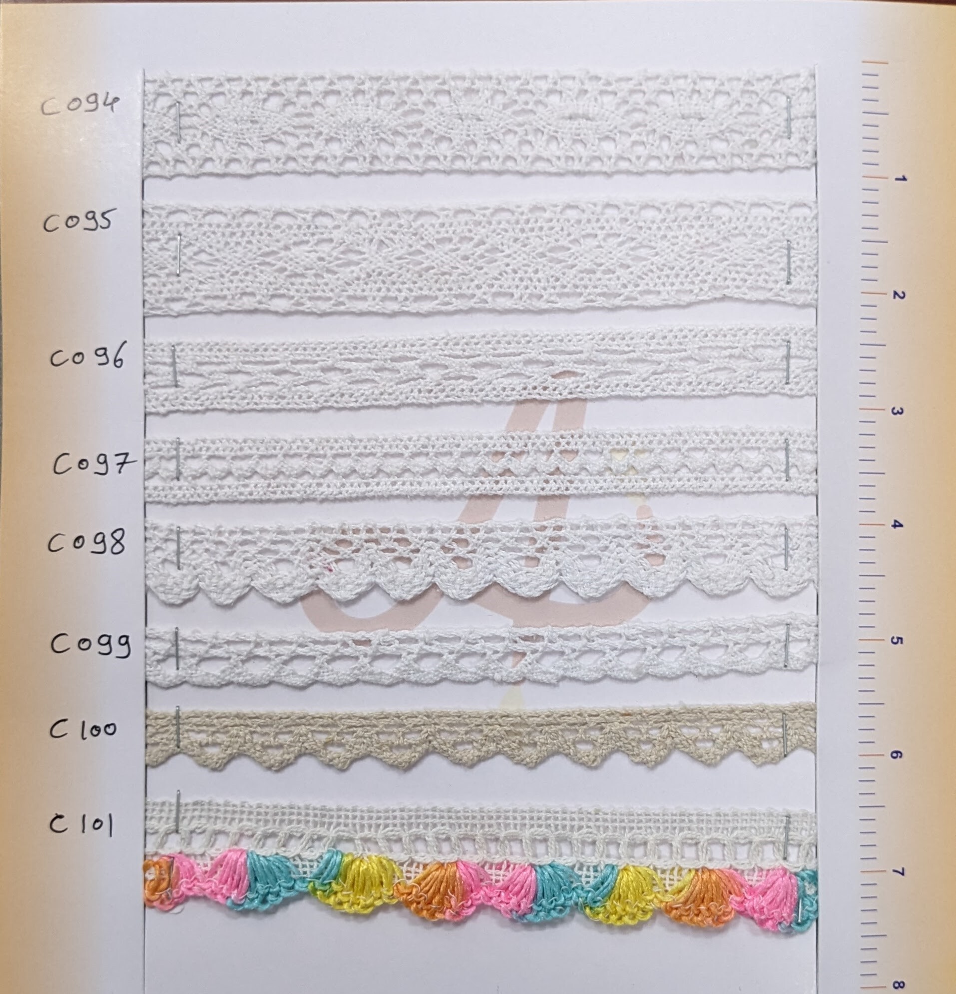 Crosia Lace - Cotton 100 Meter Length White And Grey Colors | Reversible Plain Pattern 0.6 Inch Width