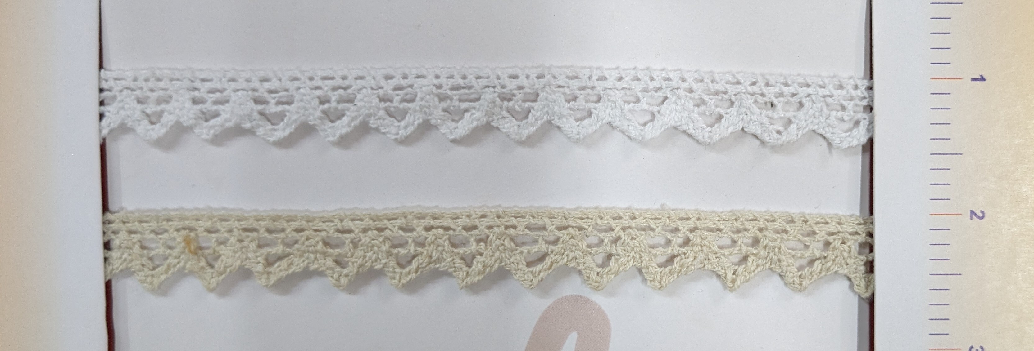Crosia Lace - Cotton 100 Meter Length White And Grey Colors | Reversible Plain Pattern 0.6 Inch Width