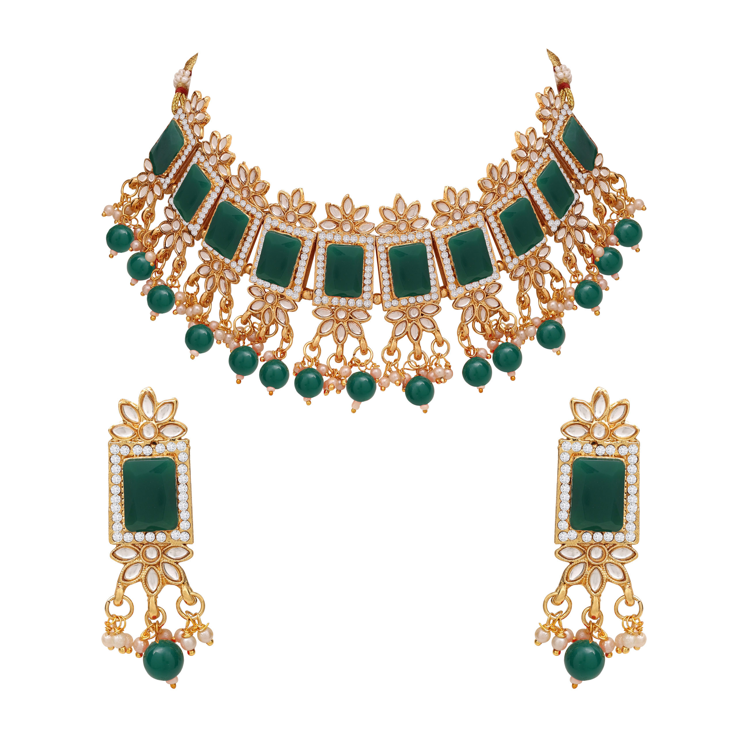 Green stone choker necklace set
