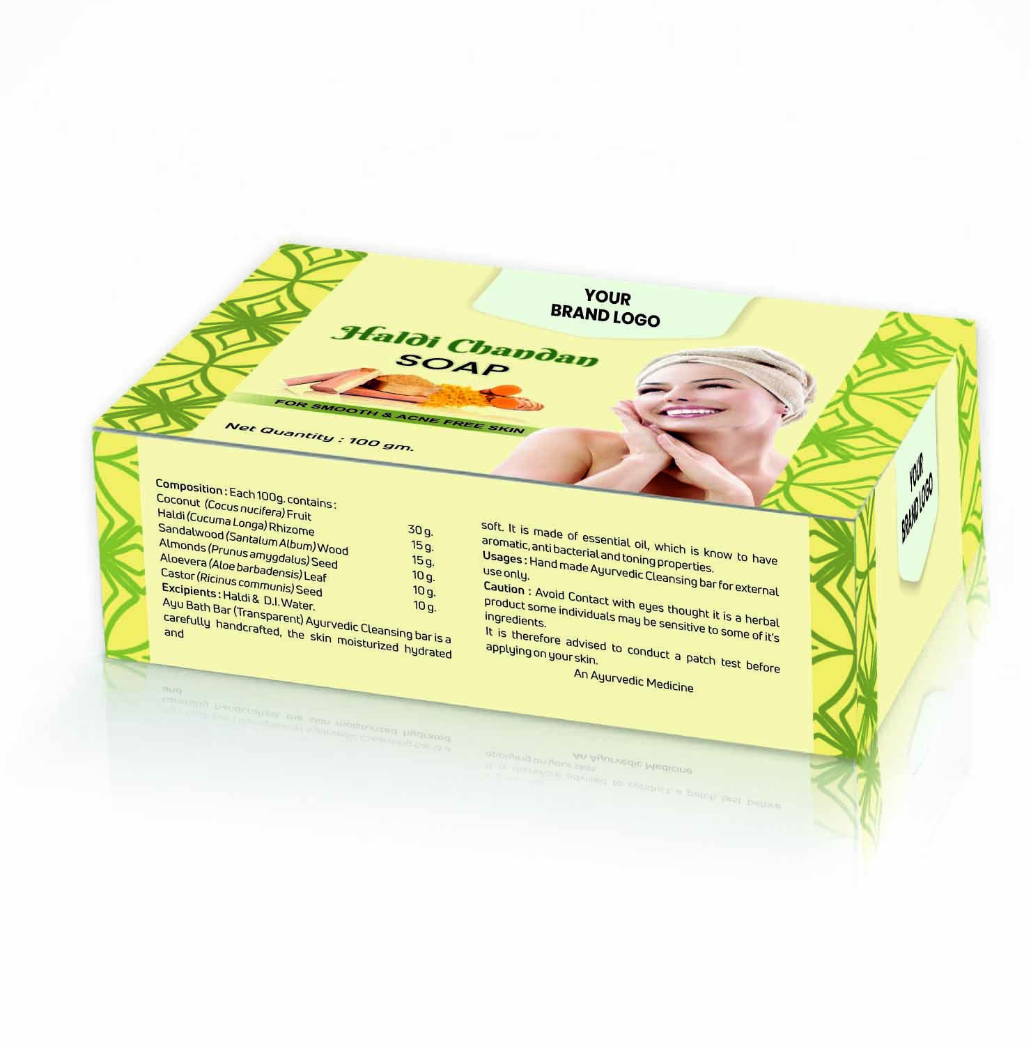 Haldi Chandan Soap - 100g Herbal Bar, Yellow Color | Moisturizing Coconut, Brightening Haldi, Soothing Sandalwood, Healing Aloevera, Healing Castor