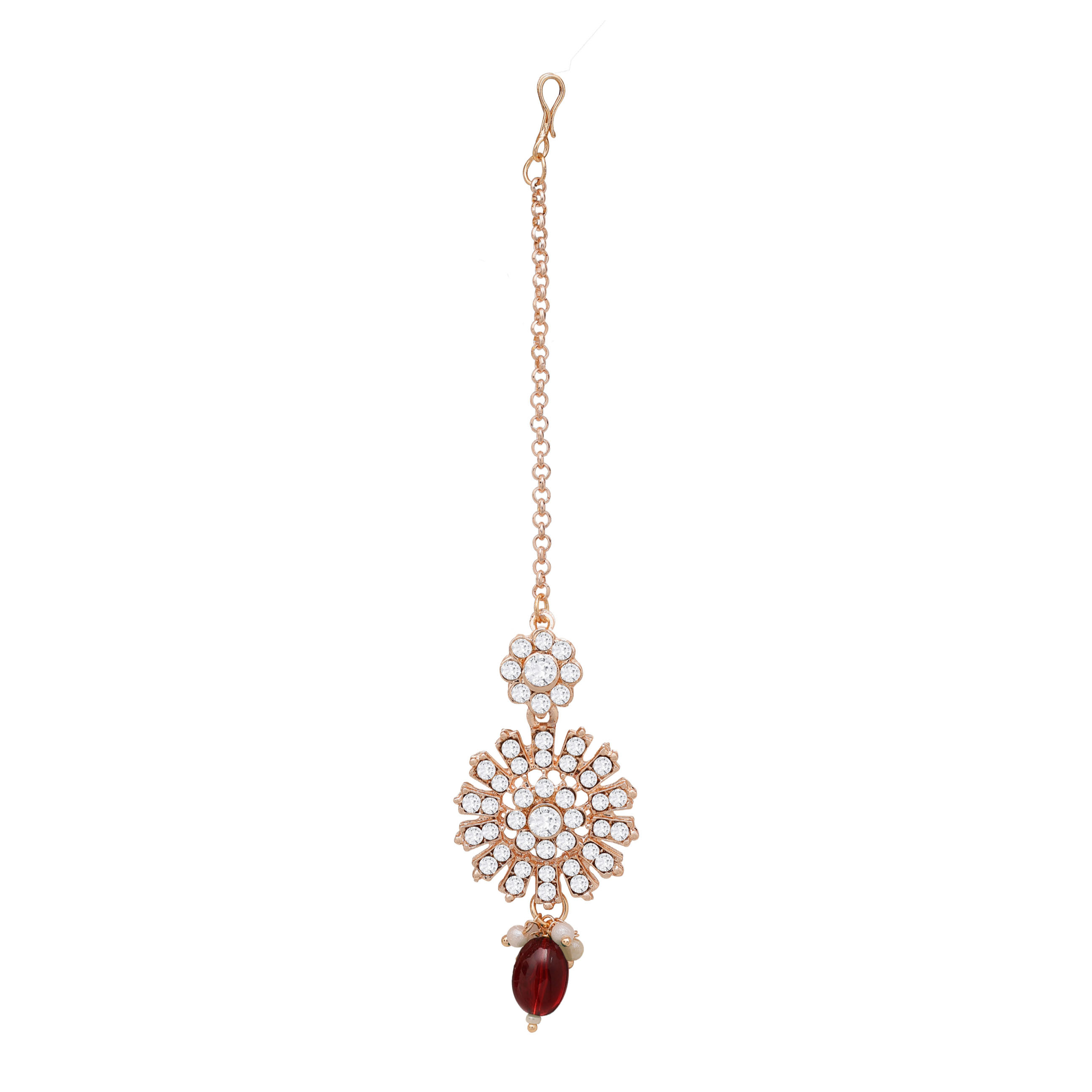 Blossom Brilliance Austrian Stone Necklace Set - Alloy Necklaces Length 21.5 Cm Width 3.5 Cm Red Color Rose Gold Plated Adjustable Size Floral Design