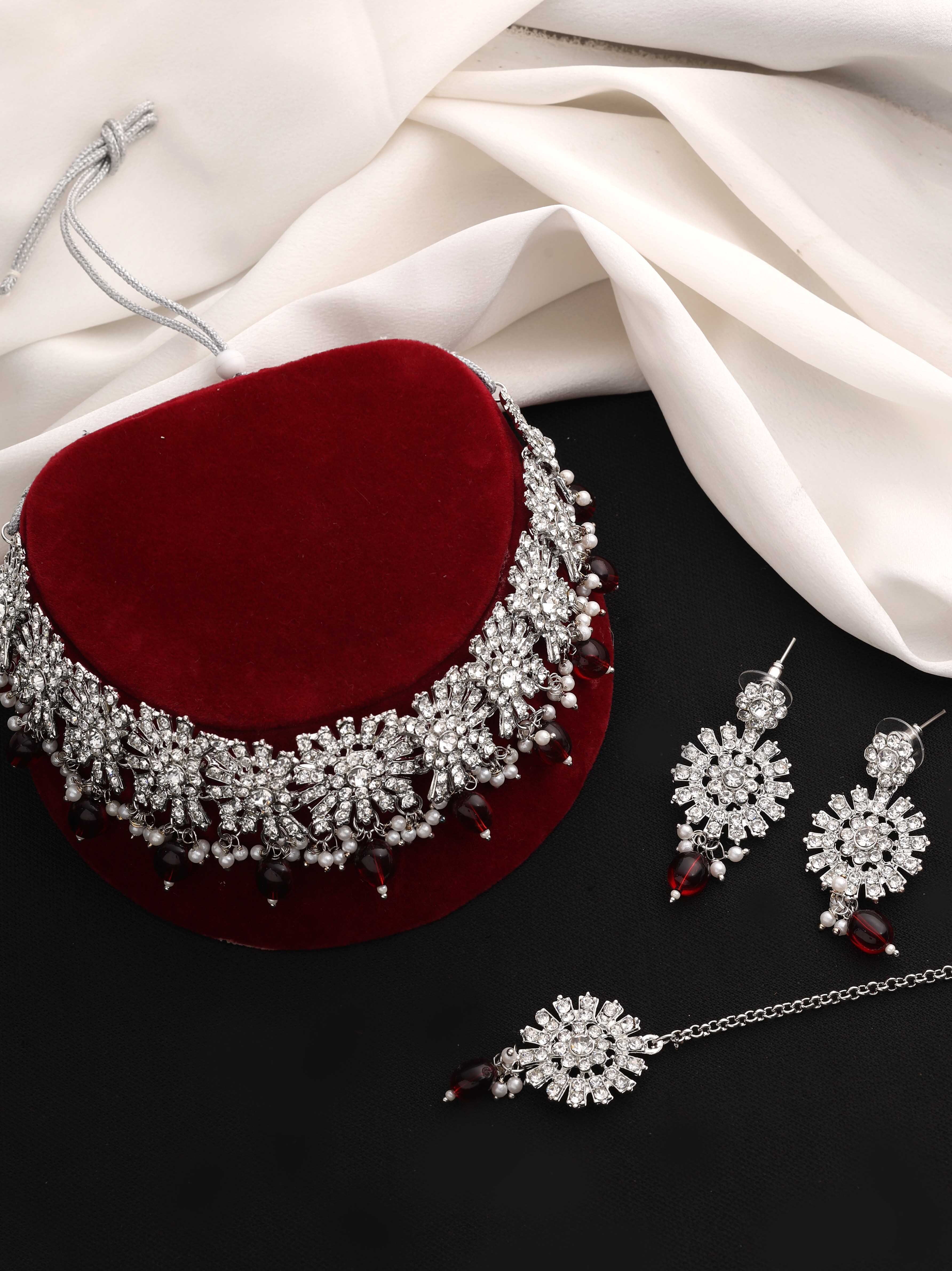 Blossom Brilliance Austrian Stone Necklace Set - Color: Red