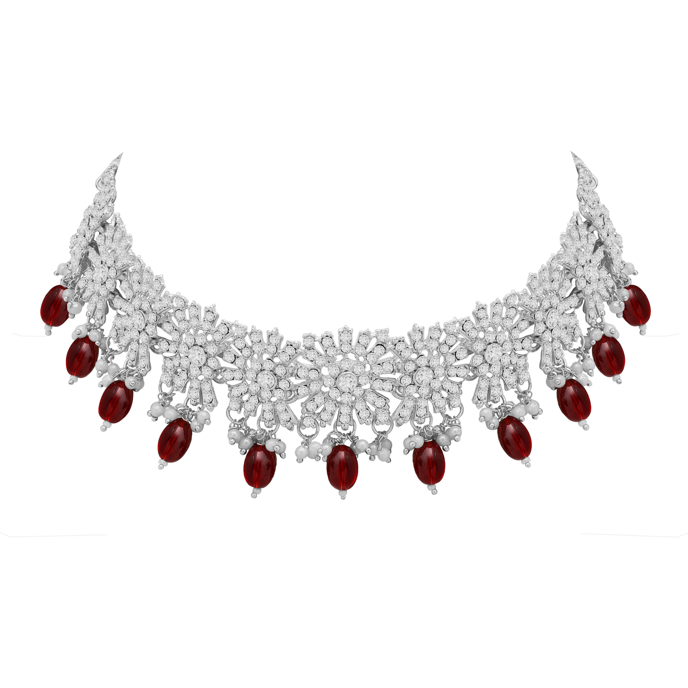 Blossom Brilliance Austrian Stone Necklace Set - Color: Red
