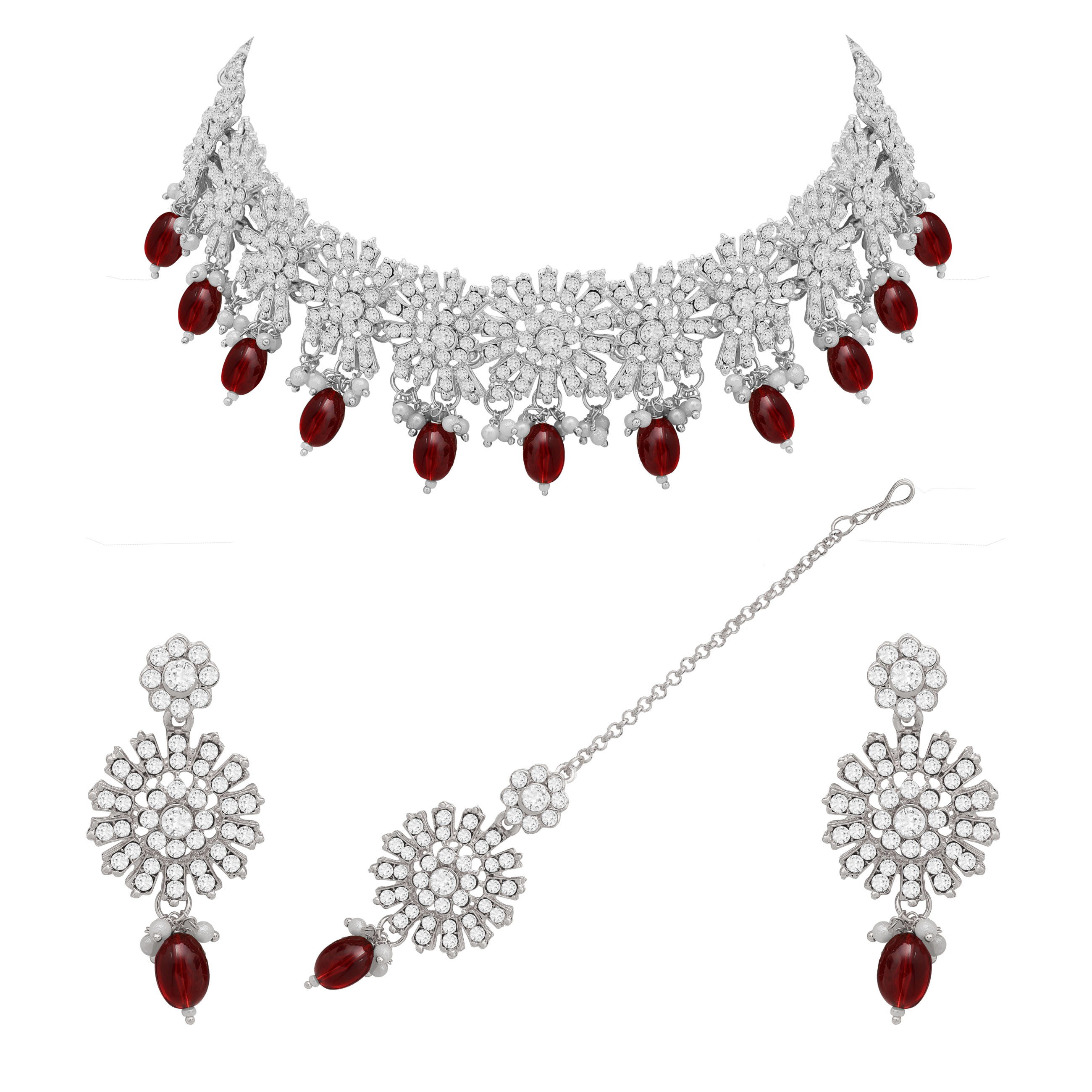 Blossom Brilliance Austrian Stone Necklace Set - Color: Red