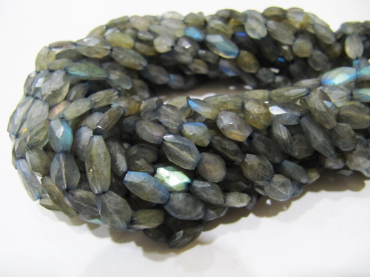 Natural Labradorite Oval Faceted 6x8mm To 7x10mm Beads Strand 13 Inches Long - Beads Colour: Grey