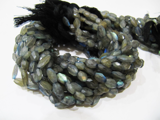 Natural Labradorite Oval Faceted 6x8mm To 7x10mm Beads Strand 13 Inches Long - Beads Colour: Grey