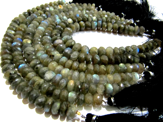 Natural Labradorite Rondelle Faceted 8-12mm Beads Strands 8 Inch Long