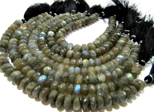 Natural Labradorite Rondelle Faceted 8-12mm Beads Strands 8 Inch Long