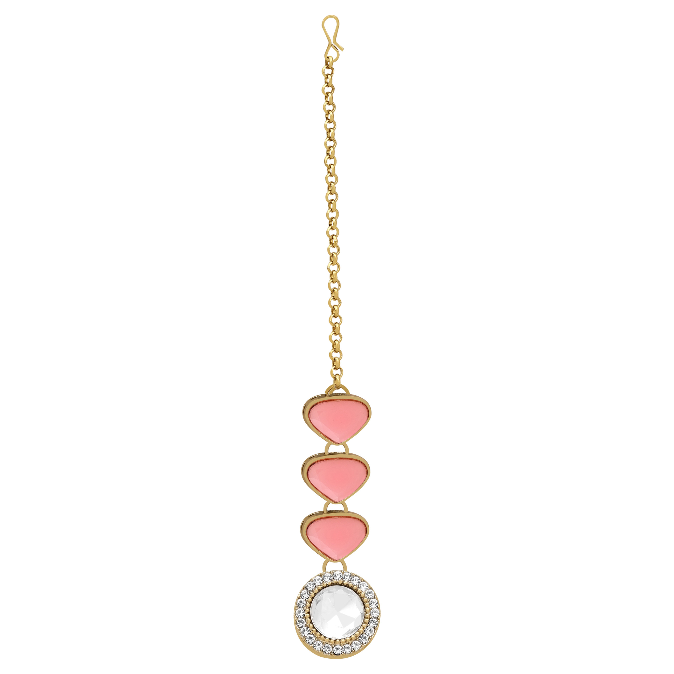 Classic Grace Mehandi Plated Kundan Choker Necklace Set - Alloy, 28 Cm Length, Peach Color | Includes Earring, Maangtikka, Adjustable Ring, Ideal For Women's Special Occasions