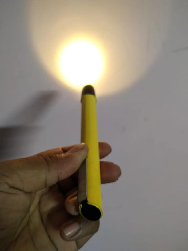 Led Pocket Flashlight - Plastic, 5x13x4 Cm, Silver And Yellow | Lightweight Design, Battery Powered, Up To 5 Hours Runtime