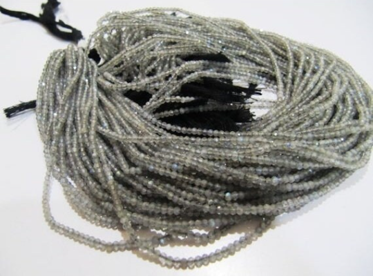 Natural Labradorite Rondelle Faceted 2-2.5mm Beads Strands 13'' Long - Beads Colour: Grey