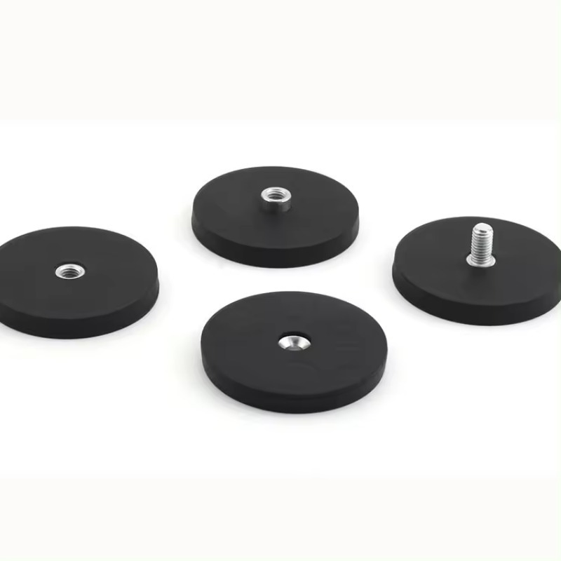 Rubber Coated Magnets Rare Earth Neodymium Pot Magnets - Color: Black & Silver