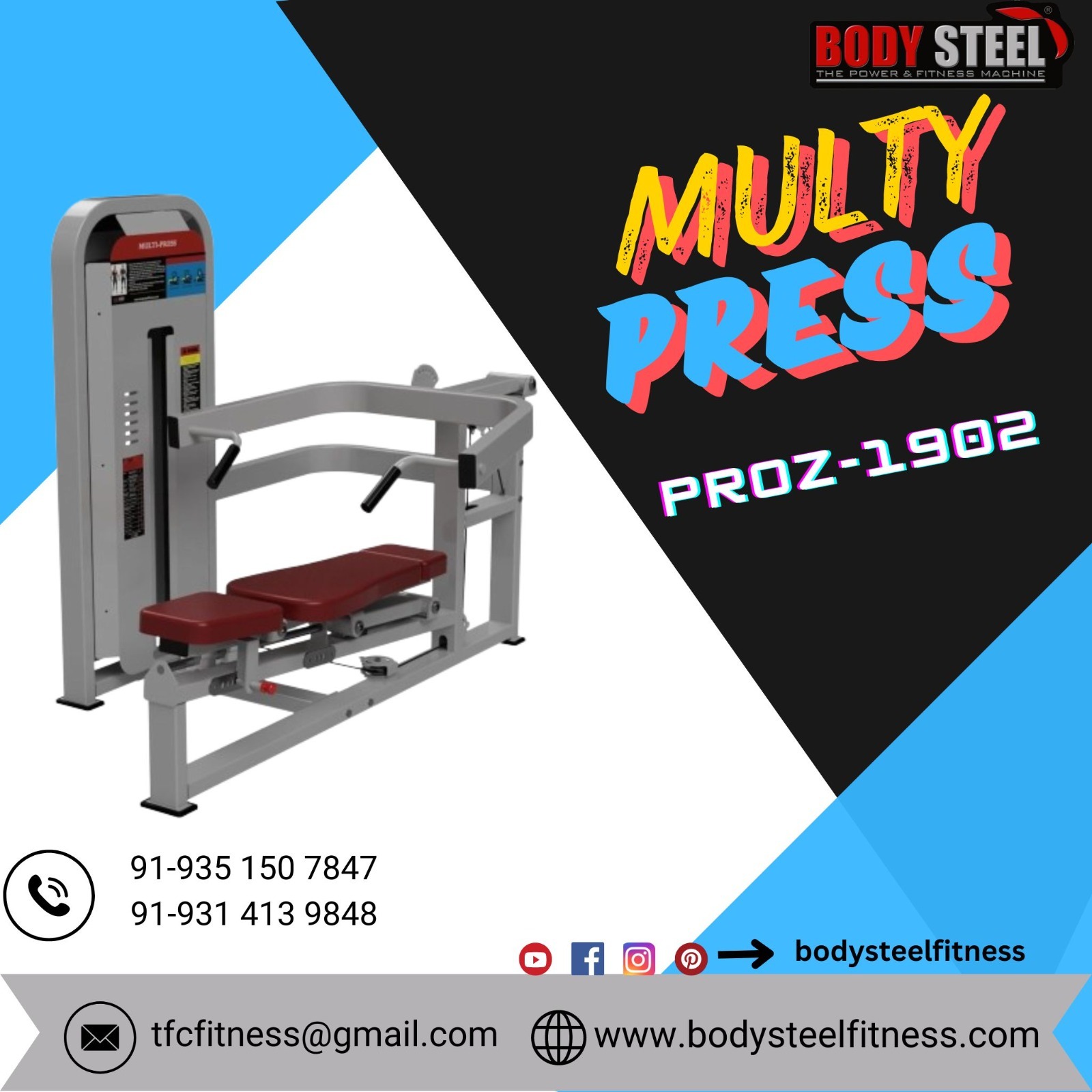 Multi Press Gym Equipment - Commercial Grade Adjustable Design | Versatile Multi-angle Upper Body Workout With Safety Locks And Spotter Arms