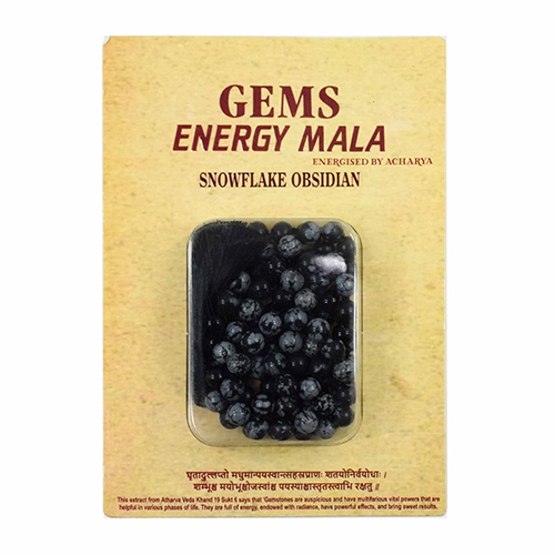 Snowflake Obsidian Stone Gem Energy Mala - Free Size, Coated Finish | Lightweight, Washable, Indian Style for Spiritual Practice