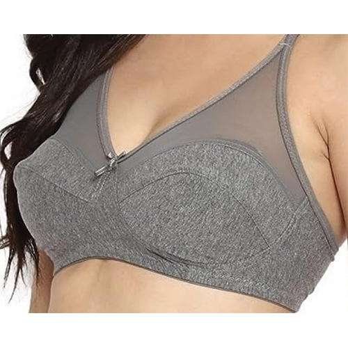 Regular Comfort Wear Bra - Cotton Blend, Sizes 30-40, Grey Color, Plain Pattern for Girls