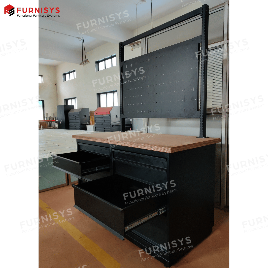 Industrial Work Benches - Mild Steel, 3-5 Feet Height, 5-8 Feet Width, Blue Color | Industrial Use, 50-450 Kg Loading Capacity
