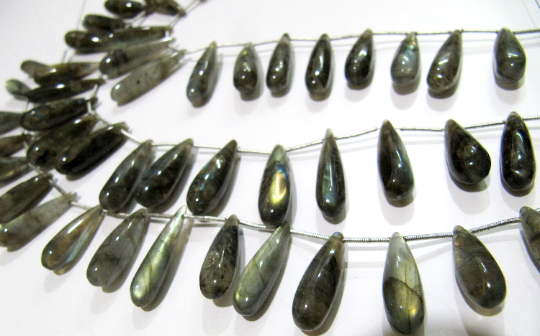 Natural Labradorite Long Tear Drop Plain Beads 1 Inch Long Strand 8'' Long