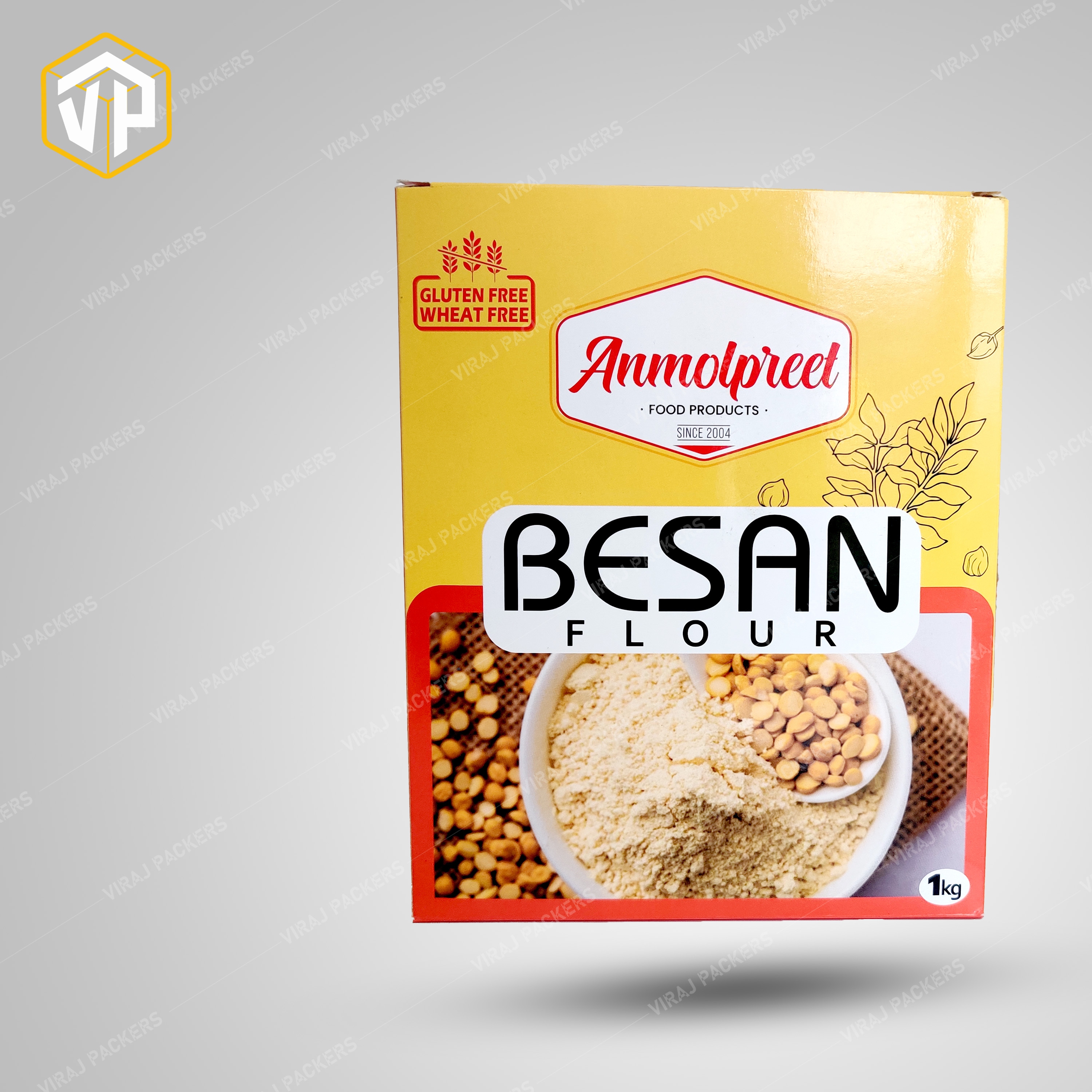 Customized Besan Flour Packaging Boxes - Food-grade Eco-friendly Kraft Paper, Glossy Lamination Finish | Custom Sizes, Moisture-resistant, Vibrant Uv Offset Printing