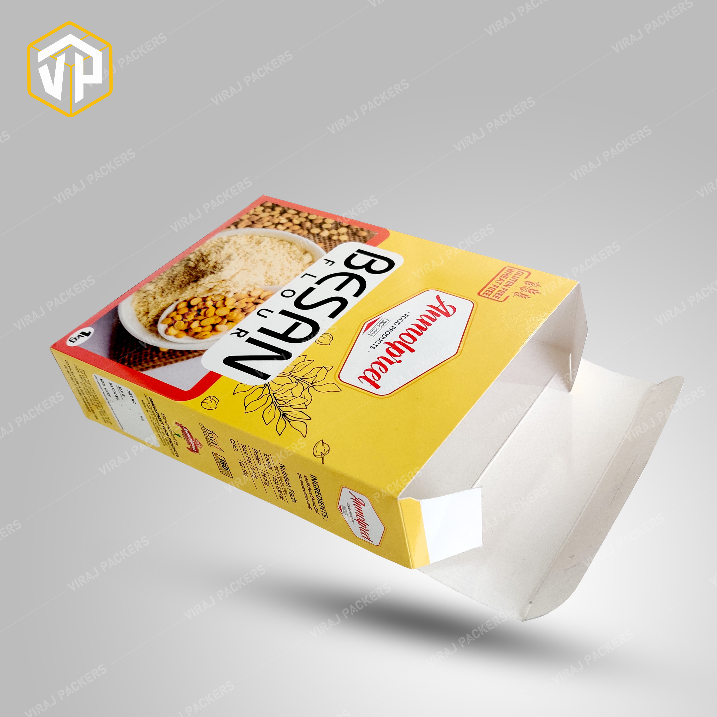 Customized Besan Flour Packaging Boxes - Food-grade Eco-friendly Kraft Paper, Glossy Lamination Finish | Custom Sizes, Moisture-resistant, Vibrant Uv Offset Printing