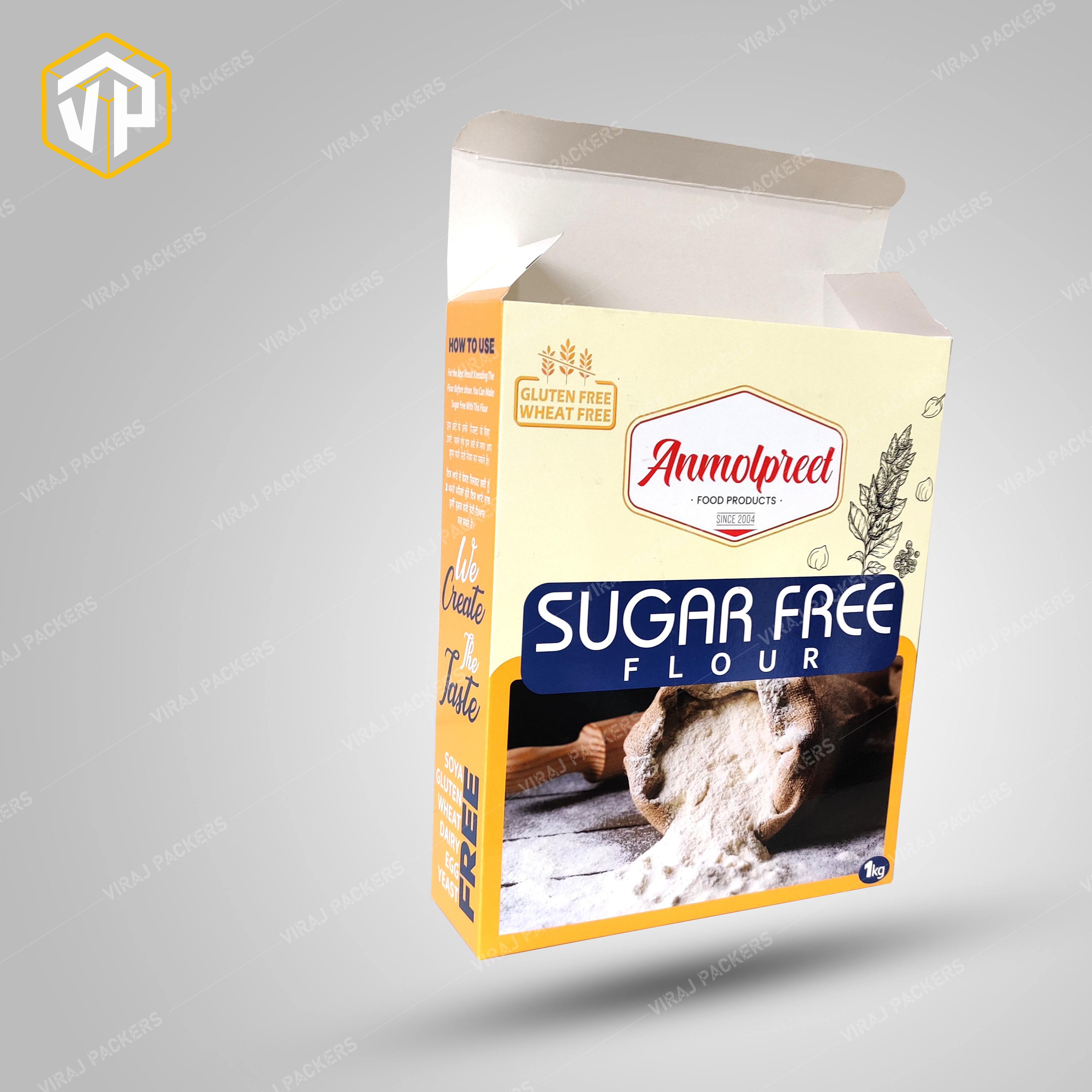 Flour Packaging Box Manufacturer - Paper Material 12x8x4 Inches Square Shape | Glossy Lamination Uv Offset Printing Eco-friendly Customizable Design