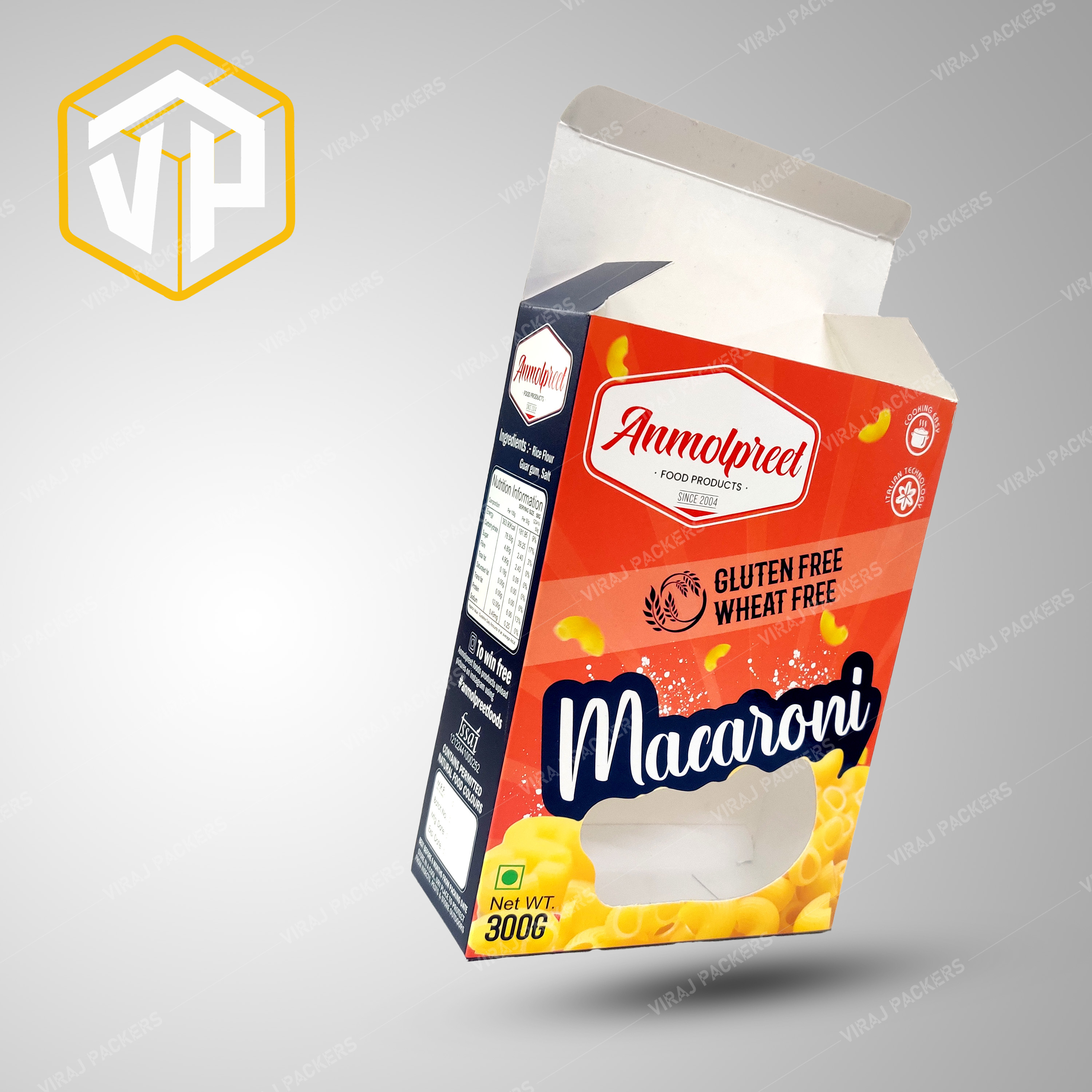 Macaroni Customized Packaging Box Manufacturer - Food-grade Paper, Square Design, Glossy Lamination, Uv Offset Printing, Eco-friendly Features