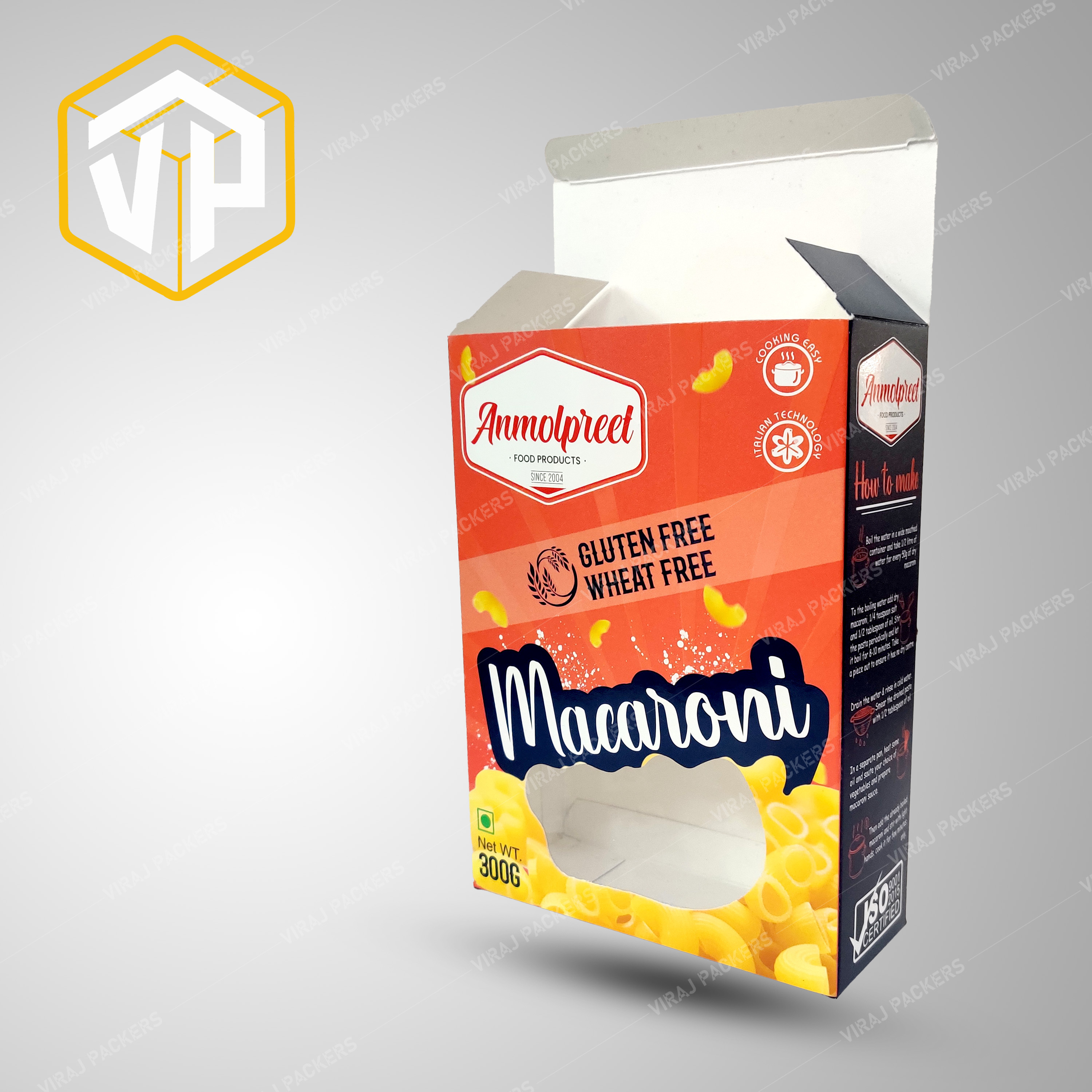 Macaroni Customized Packaging Box Manufacturer - Food-grade Paper, Square Design, Glossy Lamination, Uv Offset Printing, Eco-friendly Features