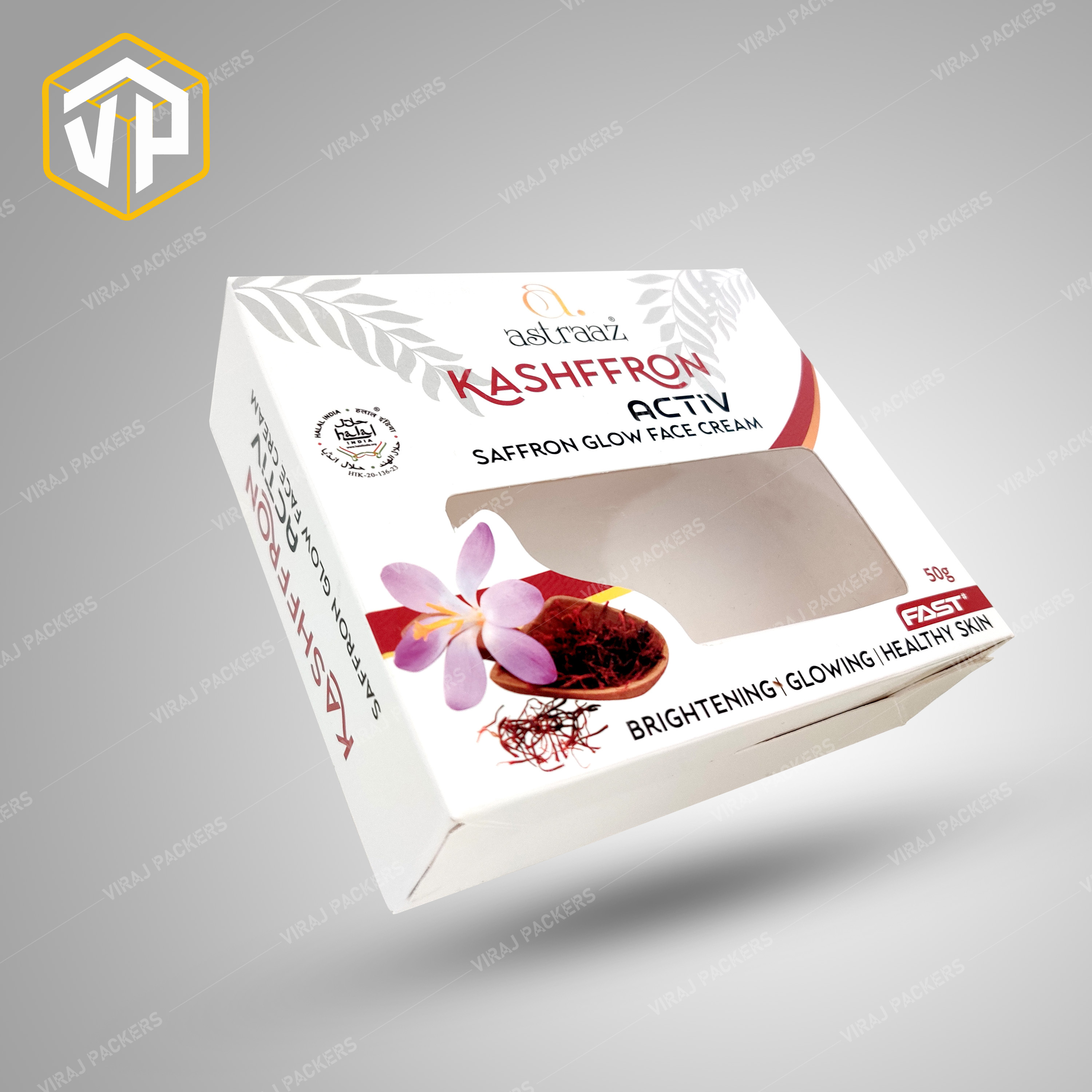 Kashffron Saffron Face Cream Packaging Box - Paper Material, Customized Size, Square Shape | Glossy Lamination, Uv Offset Printing, Eco-friendly Design