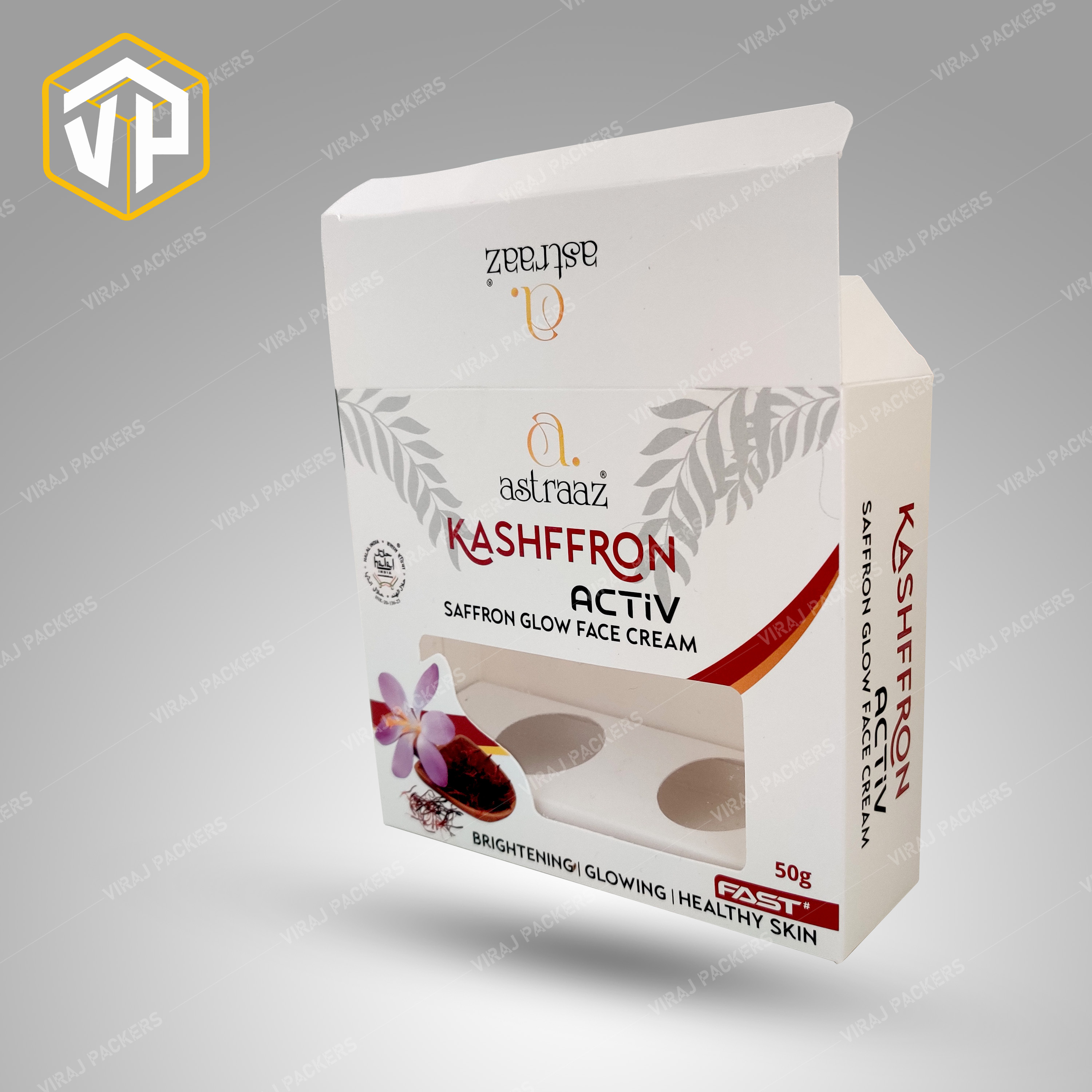 Kashffron Saffron Face Cream Packaging Box - Paper Material, Customized Size, Square Shape | Glossy Lamination, Uv Offset Printing, Eco-friendly Design