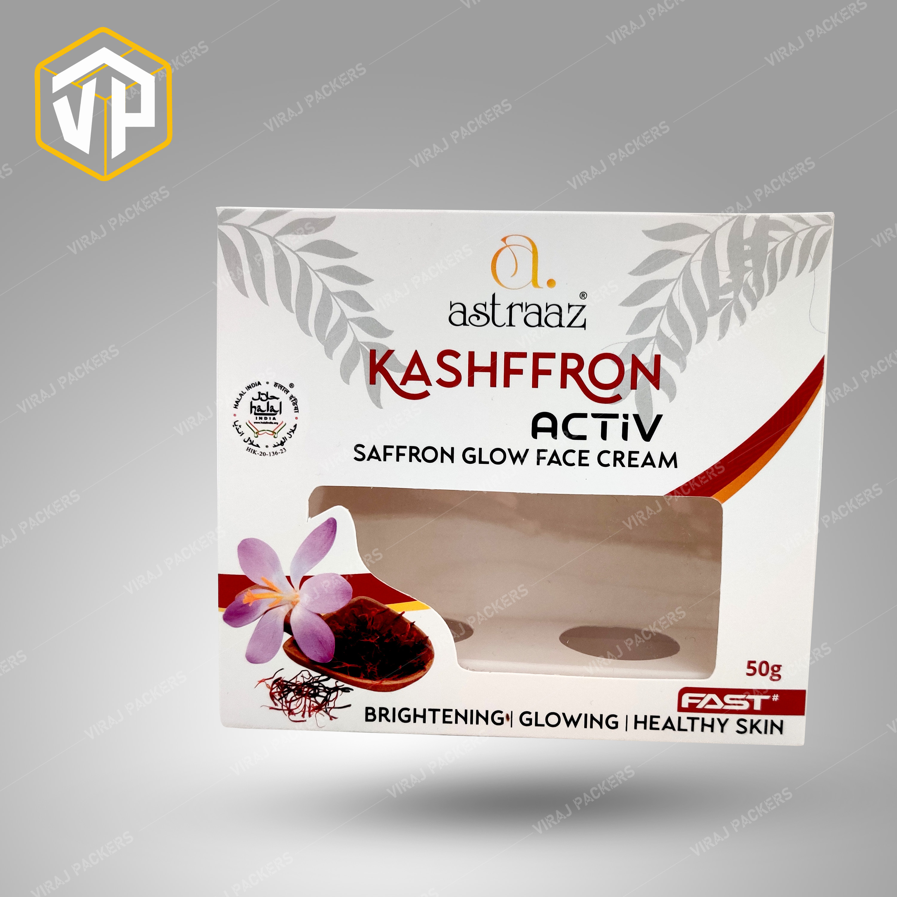 Kashffron Saffron Face Cream Packaging Box - Paper Material, Customized Size, Square Shape | Glossy Lamination, Uv Offset Printing, Eco-friendly Design
