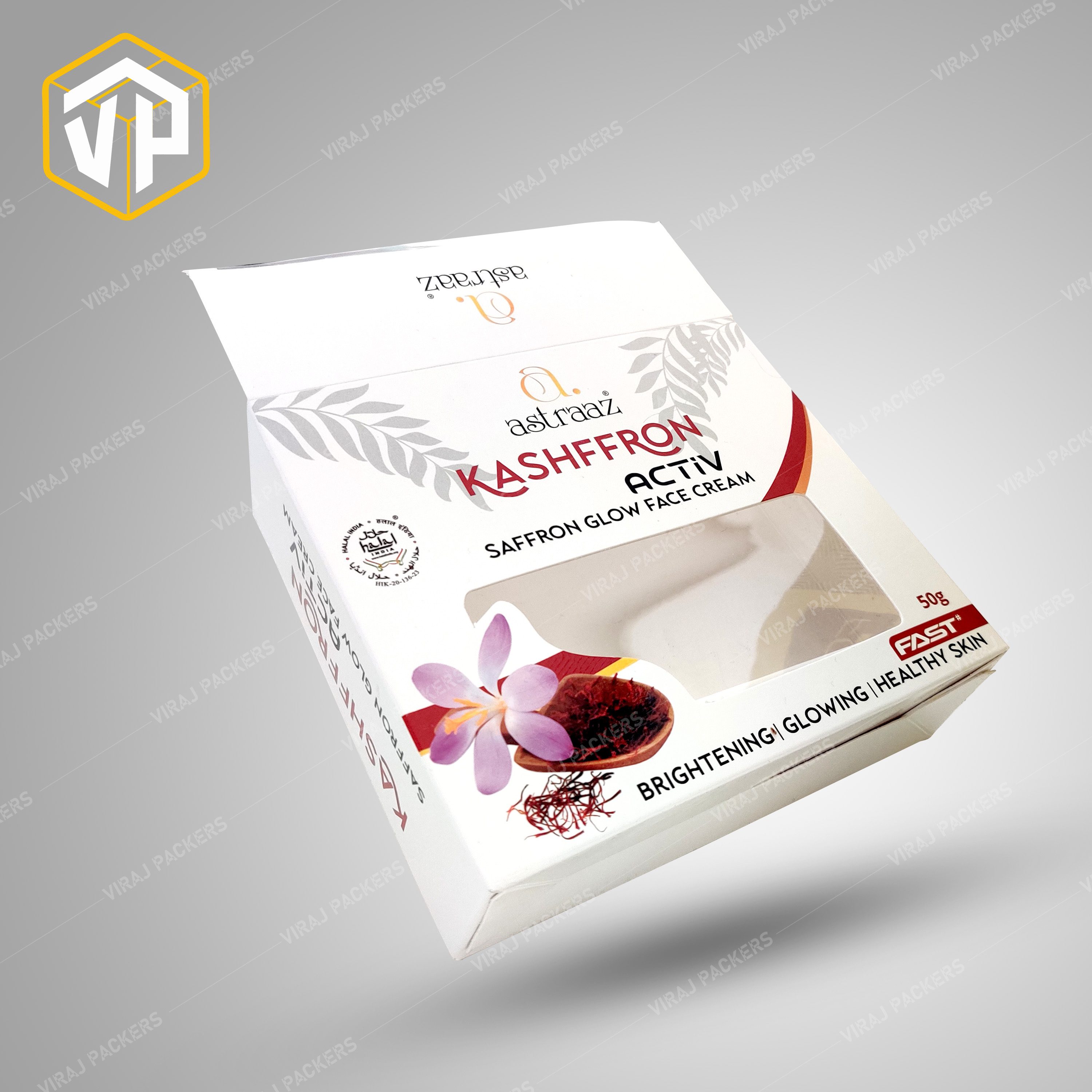 Kashffron Saffron Face Cream Packaging Box - Paper Material, Customized Size, Square Shape | Glossy Lamination, Uv Offset Printing, Eco-friendly Design