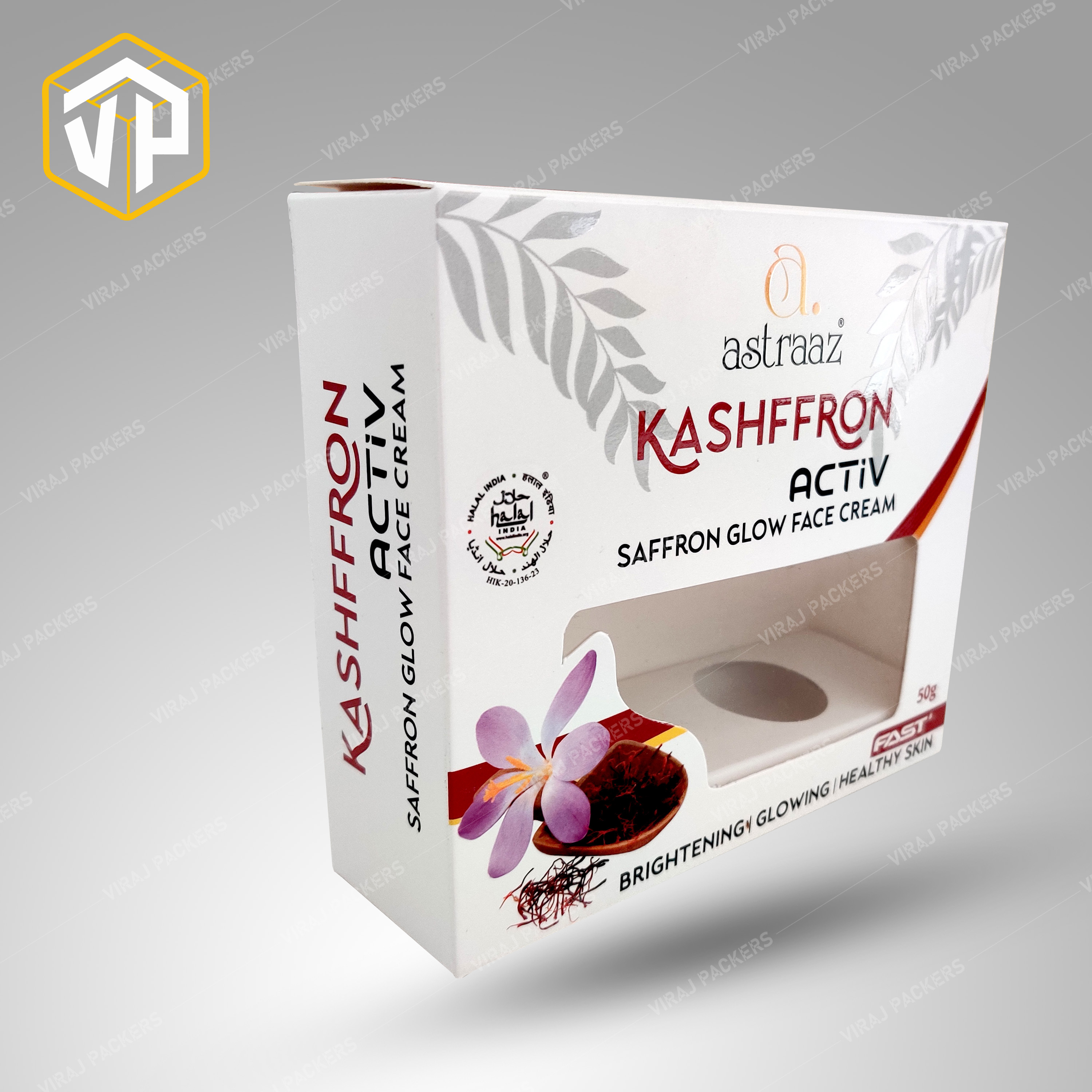 Kashffron Saffron Face Cream Packaging Box - Paper Material, Customized Size, Square Shape | Glossy Lamination, Uv Offset Printing, Eco-friendly Design