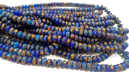 Natural Lapis Lazuli Copper Turquoise Rondelle Plain 8mm Beads Strand 8''long