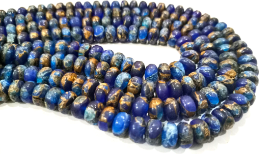 Natural Lapis Lazuli Copper Turquoise Rondelle Plain 8mm Beads Strand 8''long