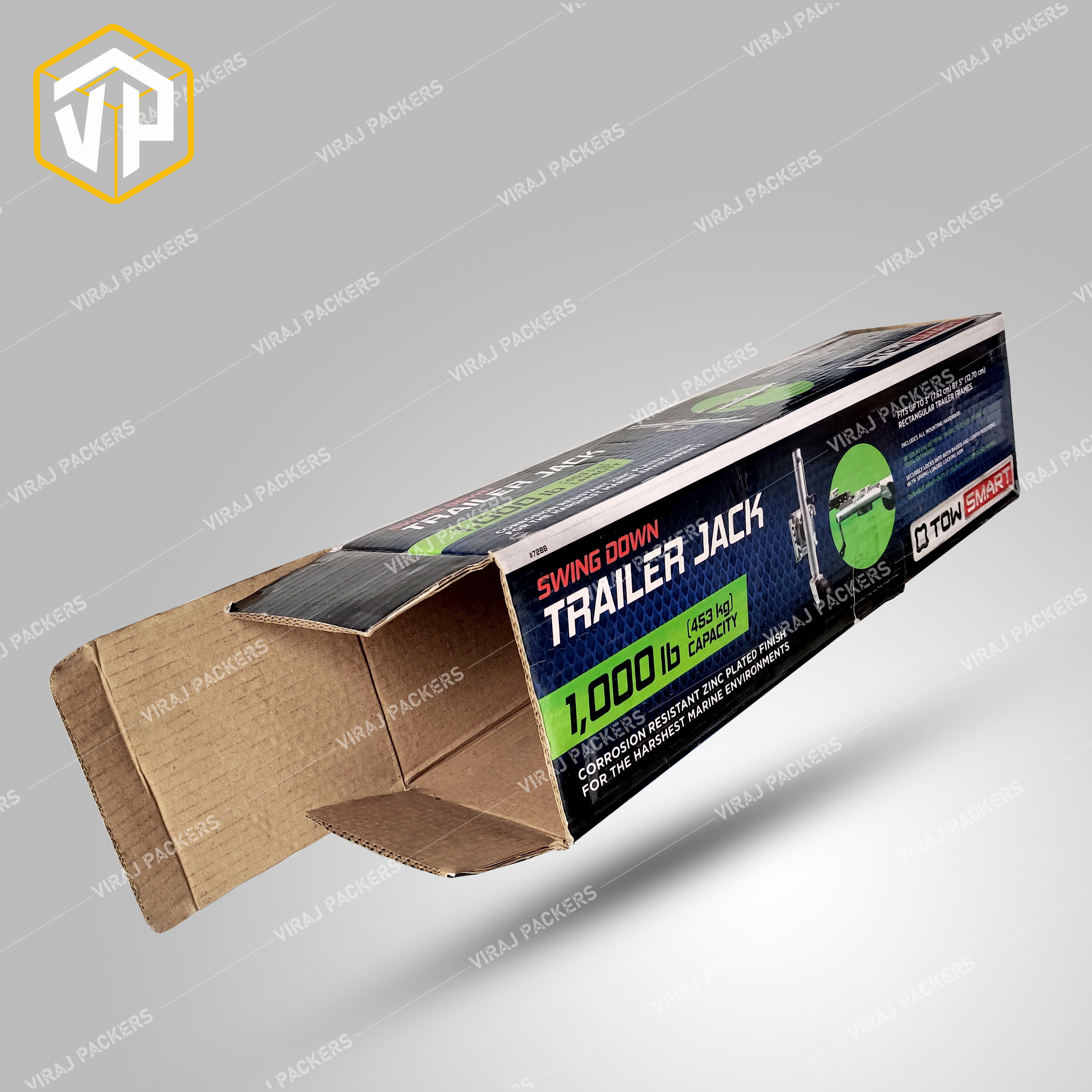 Customized Trailer Jack Packaging Boxes Manufacturer - Heavy-duty Paperboard, 20x8x8 Inches, Glossy Lamination, Uv Offset Printing, Eco-friendly Design, Custom Inserts
