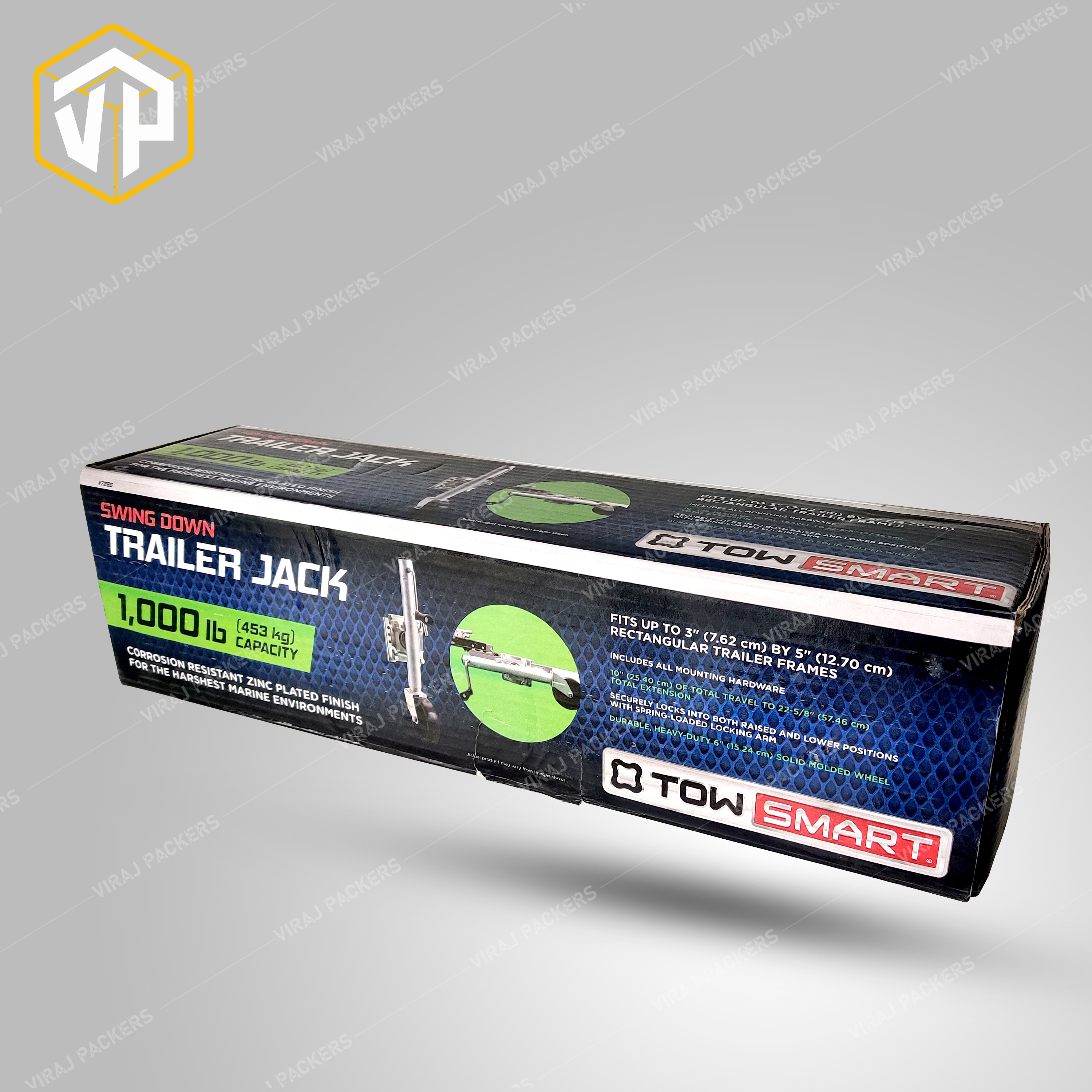 Customized Trailer Jack Packaging Boxes Manufacturer - Heavy-duty Paperboard, 20x8x8 Inches, Glossy Lamination, Uv Offset Printing, Eco-friendly Design, Custom Inserts